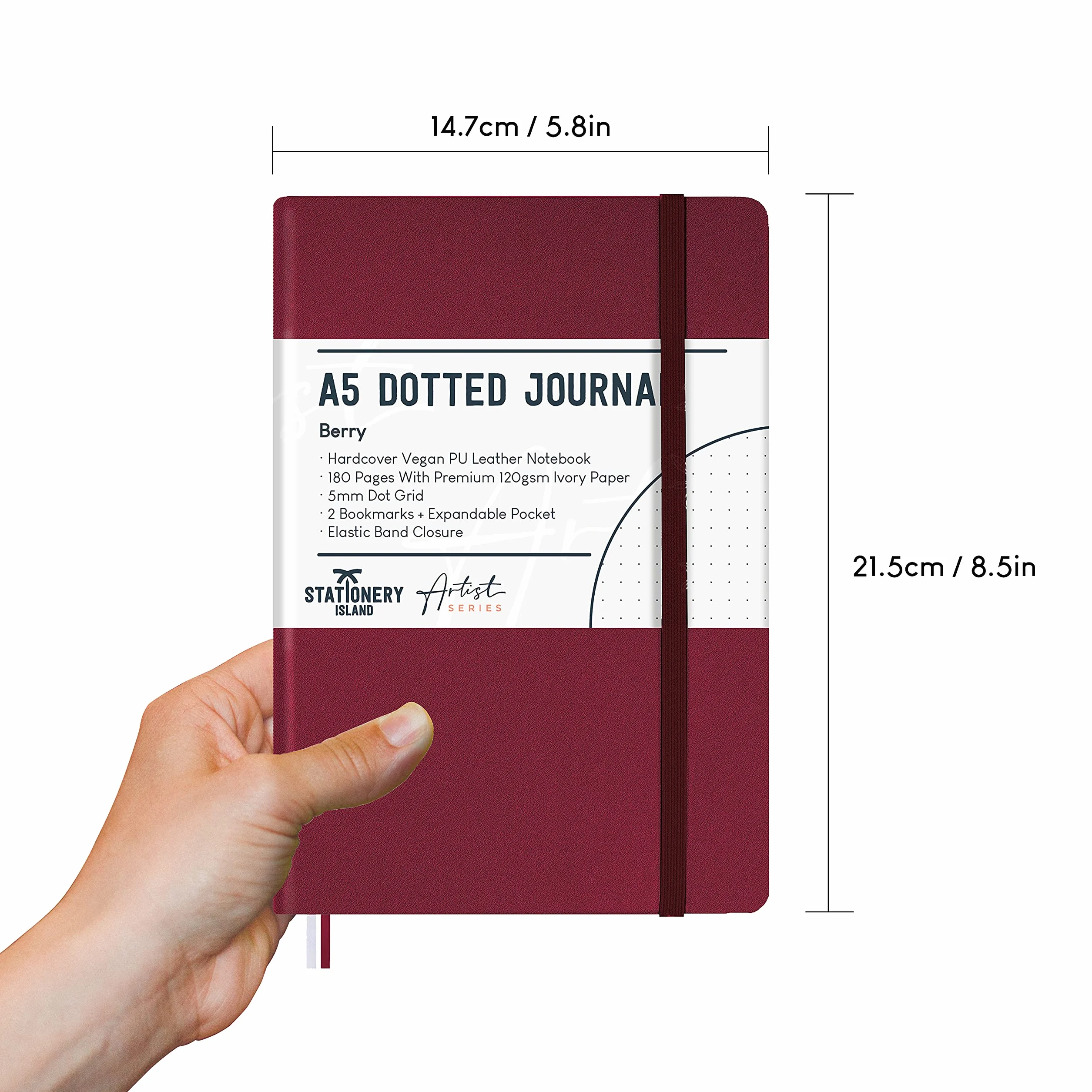 Carnet de Notes A5 Pointillé Berry Bullet Journal Relié Cartonné 180pg Papier 120 gsm