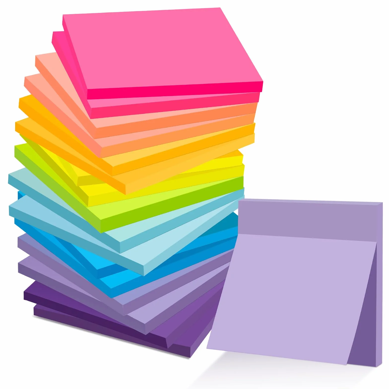 Notes adhésives Super Sticky 76 mm x 76 mm - Lot de 18 - 9 couleurs pour école, bureau, maison