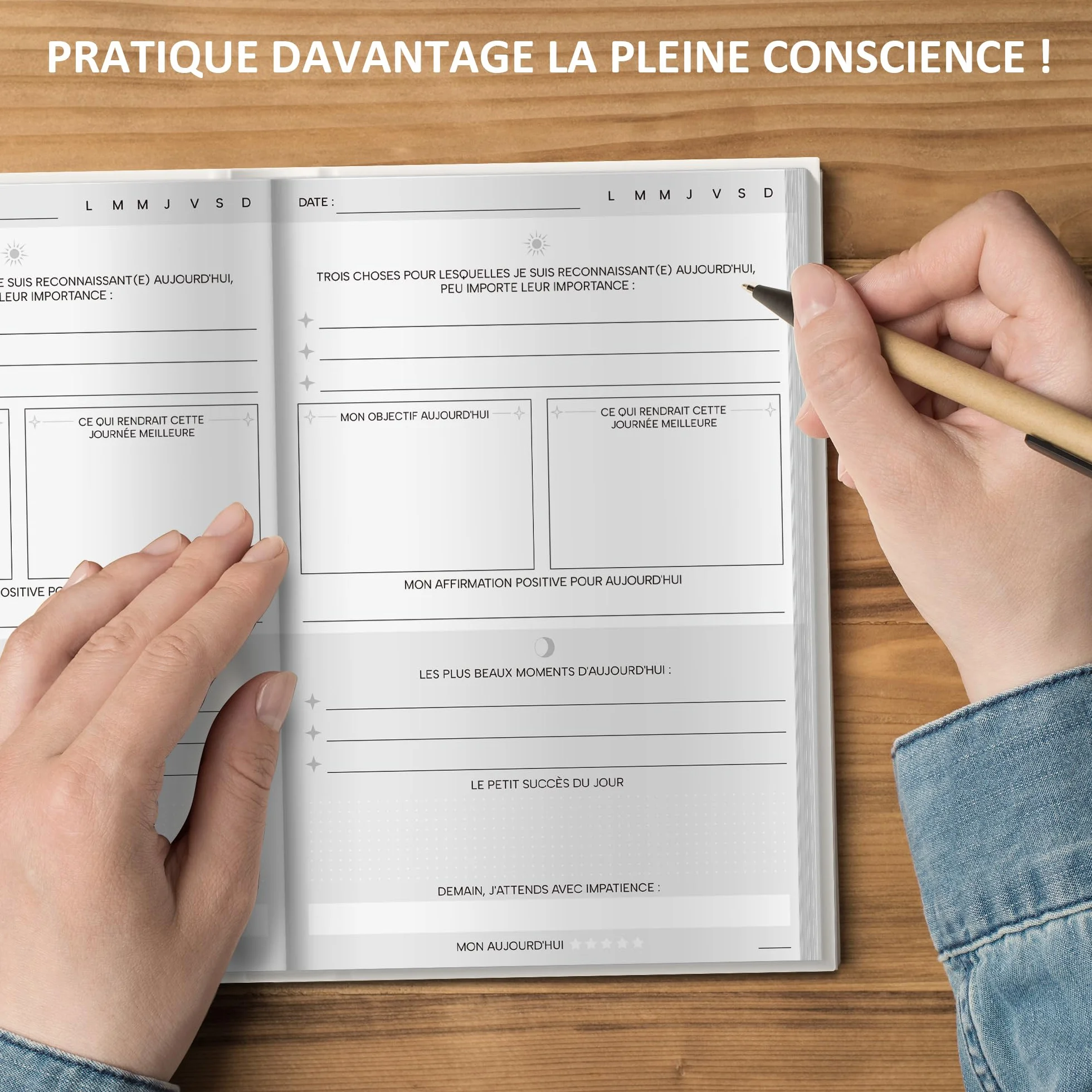 BIROYAL A5 Journal de Gratitude Pleine Conscience 128 Pages Couverture Rigide Beige