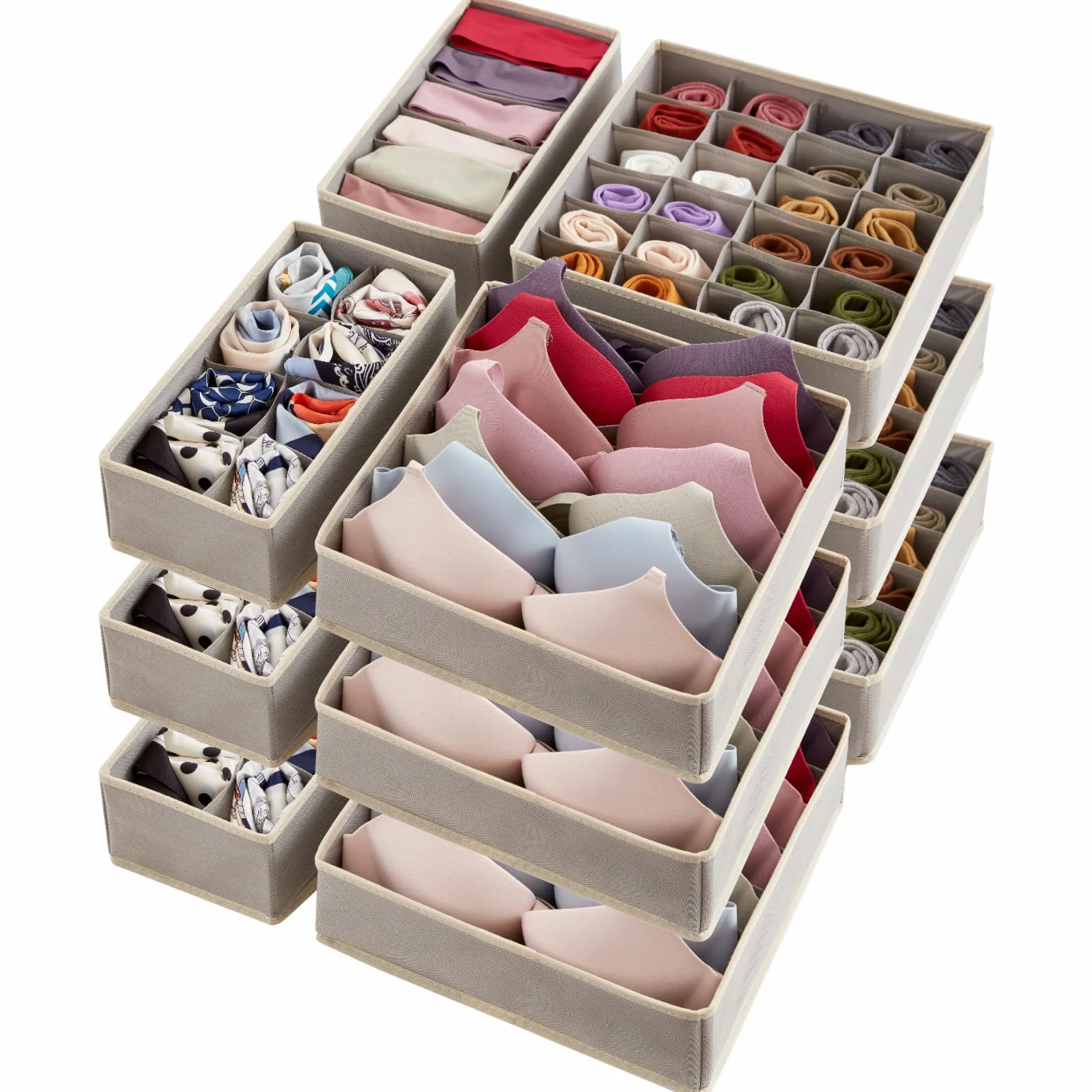 Lifewit Lot de 12 Organisateur de Tiroir Pliable en Tissu, Boîte de Rangement pour Sous-vêtements, Chaussettes, Culottes, Cravates, Gris Clair