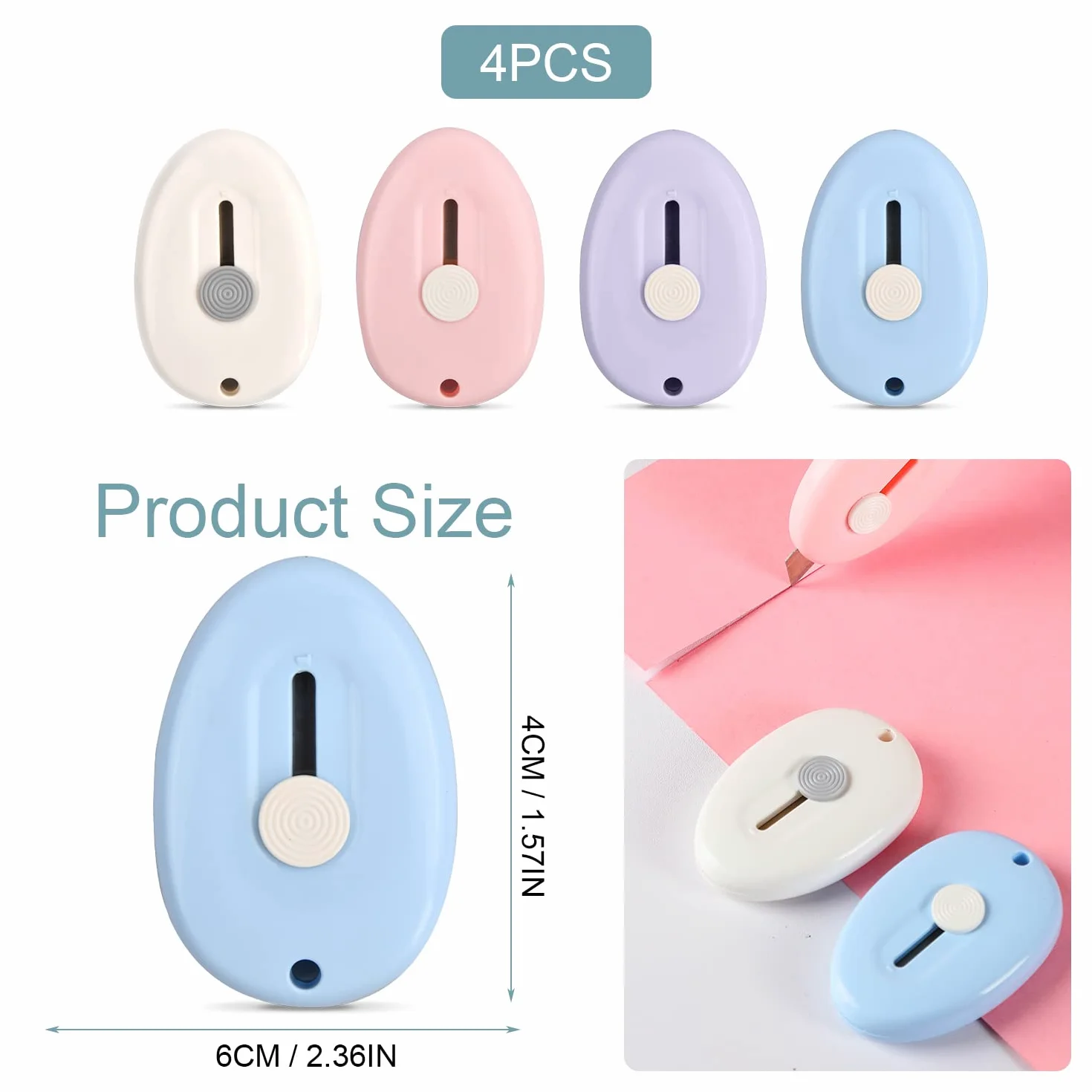 Ouvre-lettres 4 Pièces, Mini Couteaux de Poche, Ouvre Enveloppe en Plastique Rétractable pour Courrier