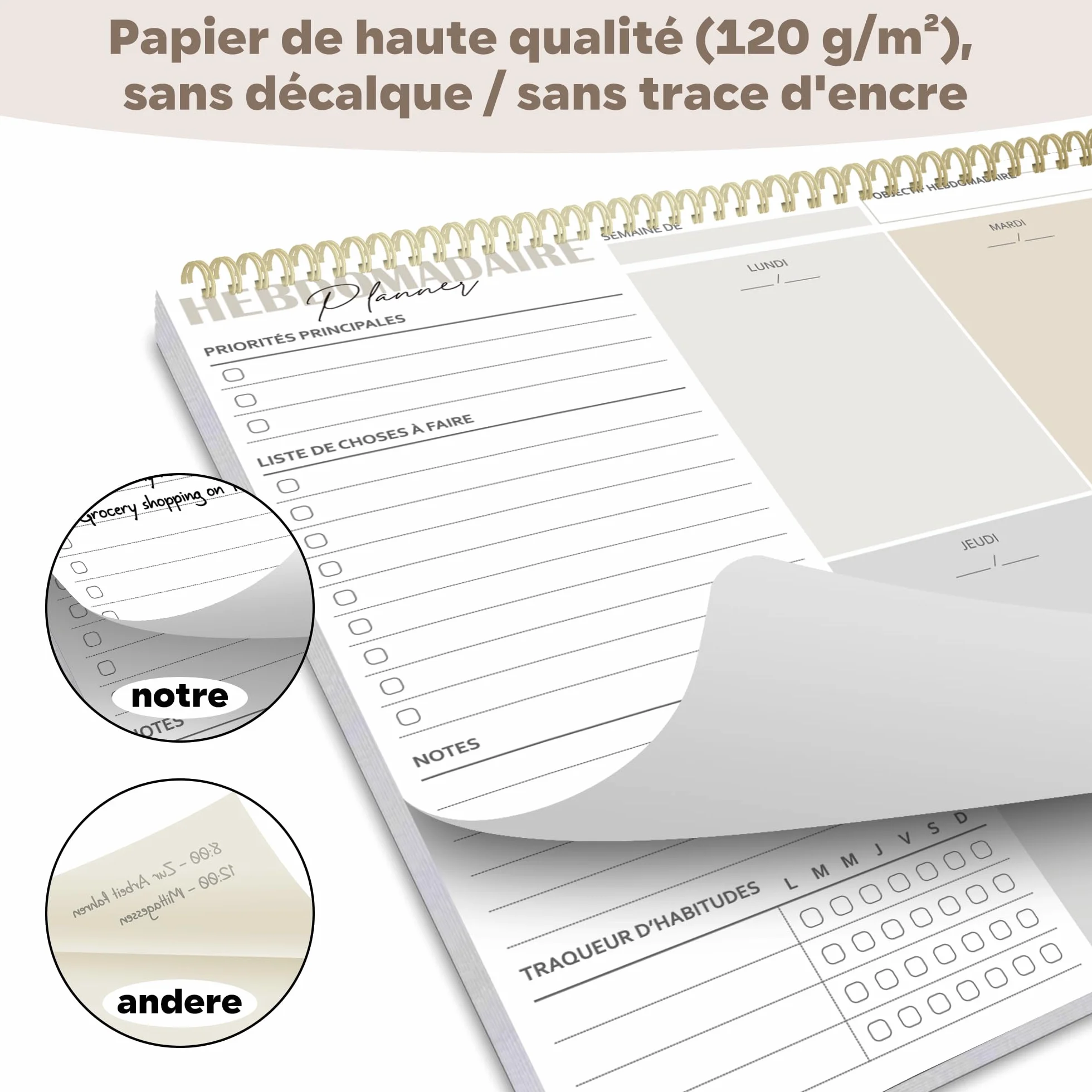 BIROYAL Planning Semaine A4 Bloc Planificateur Hebdomadaire 2026 Calendrier avec aperçu hebdomadaire suivi des habitudes