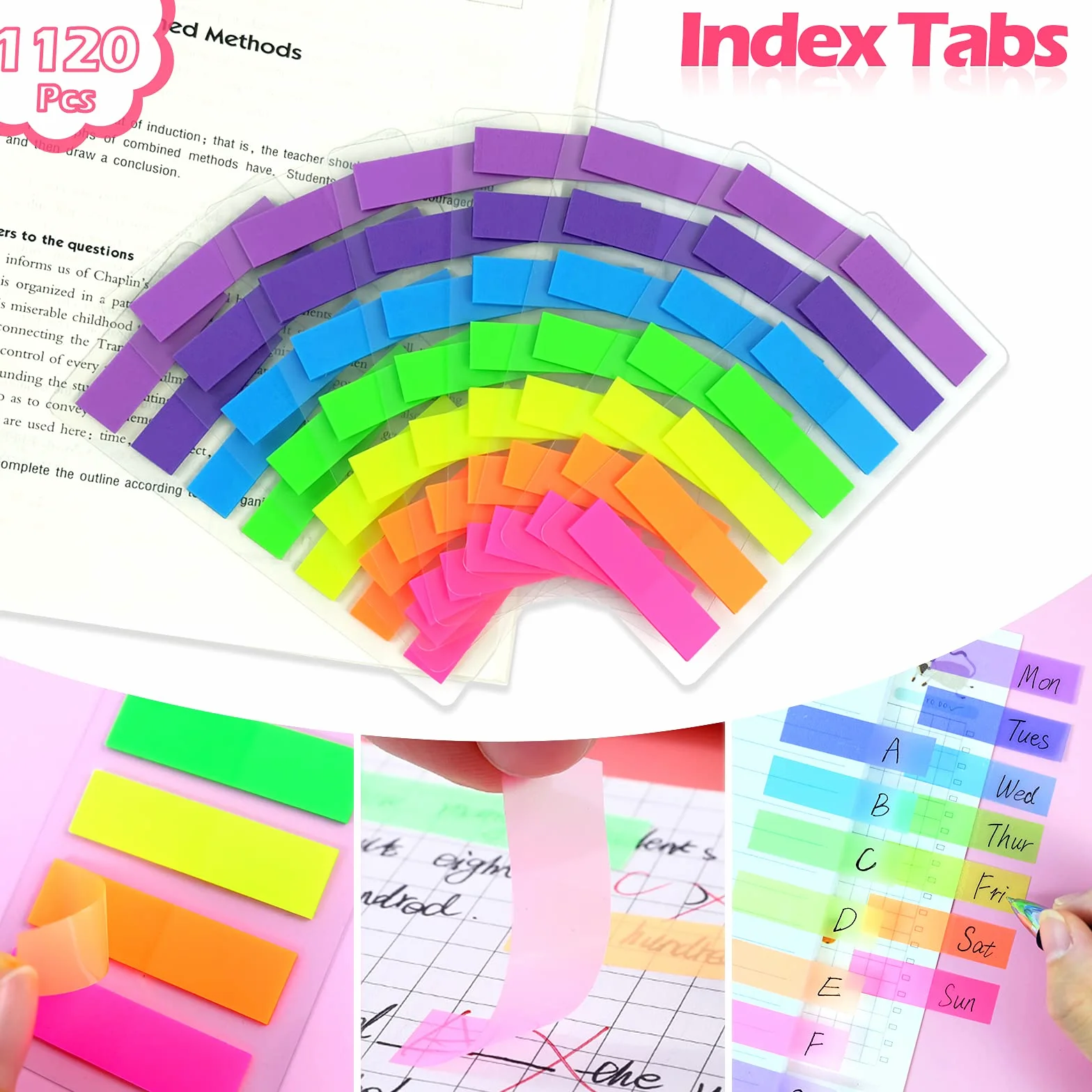 Hanyousheng Feuillets Notes Autocollants 1120Pcs Marque Page Adhesives Notes Onglets D'Index 7 Couleurs