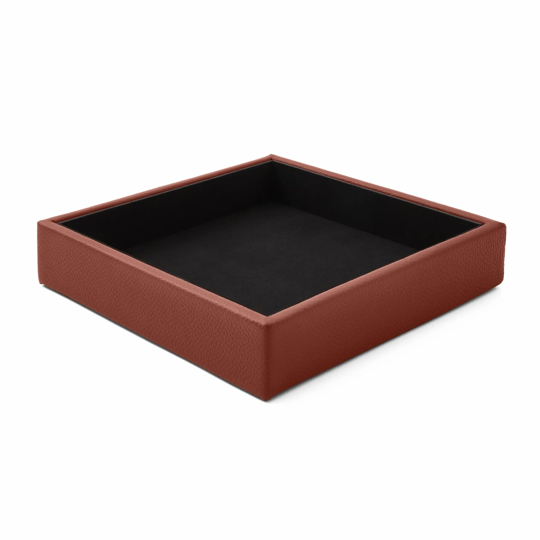 Atena Vide Poche Cuir Véritable Marron Orange Organiseur de Bureau Design Moderne Plateau de Rangement Clés Pièces Monnaie Bijoux 16,5 x 16,5 cm Made in Italy