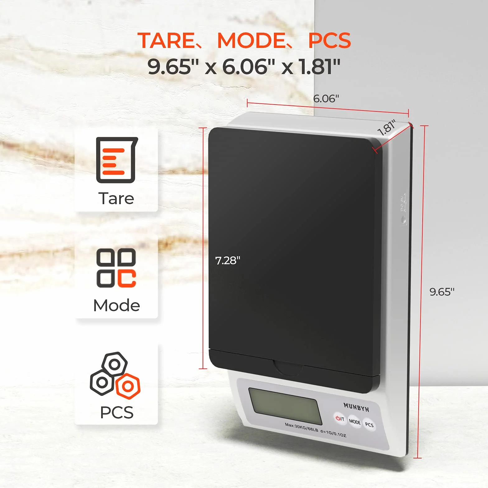 MUNBYN Balance Postale Numérique 30 kg Précision 1g Écran LCD Rétroéclairé Pliable