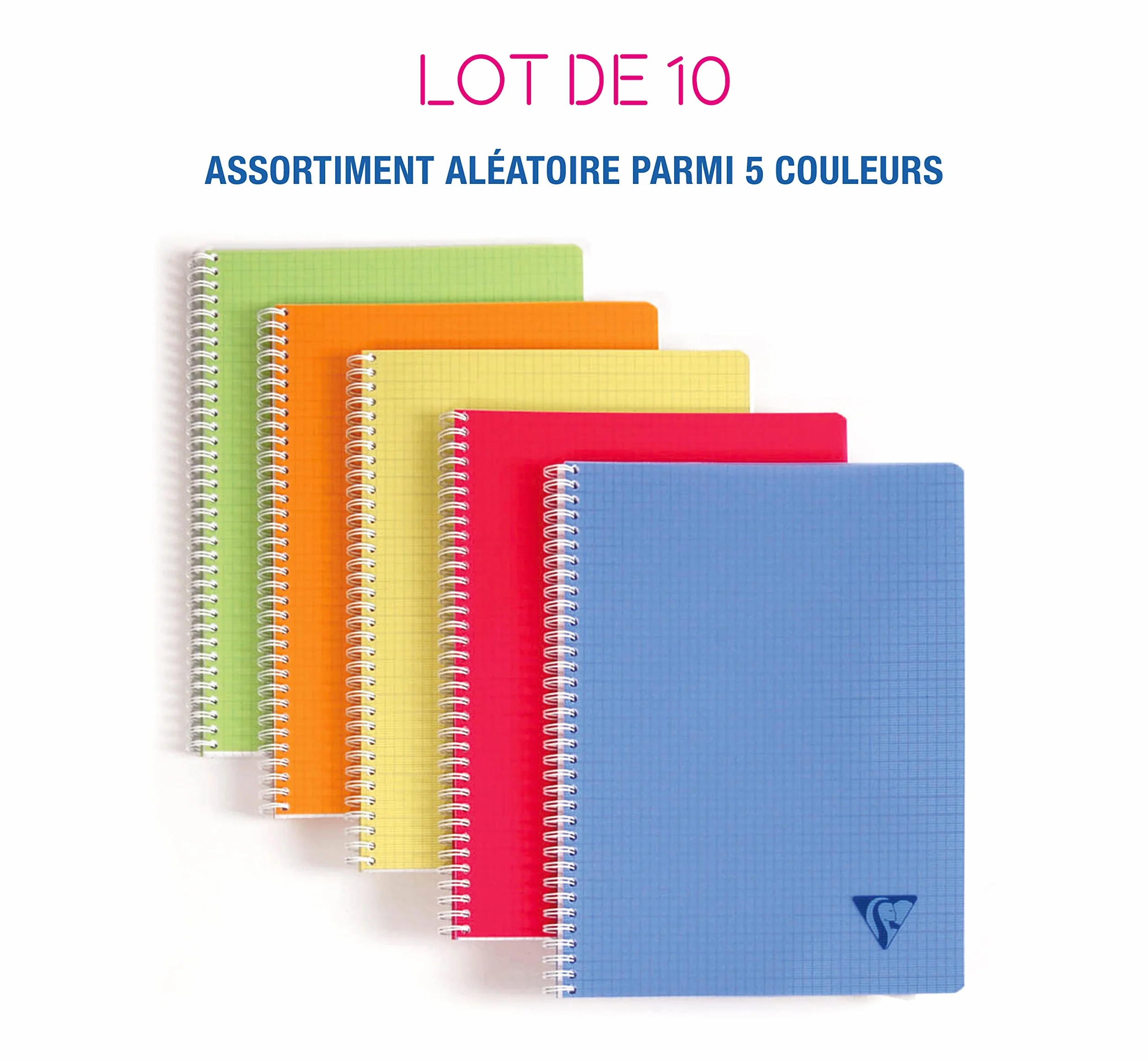 Clairefontaine Linicolor Fresh Lot de 10 Cahiers à Spirale 17x22 cm 100 Pages Petits Carreaux Papier Blanc 90 g