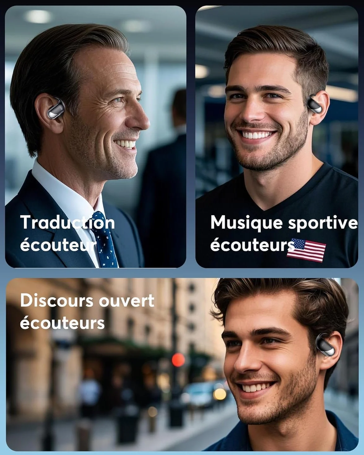 Oreillette de Traduction Instantanée 3 en 1, Bluetooth 6.1, 198 Langues, 80 Heures Autonomie