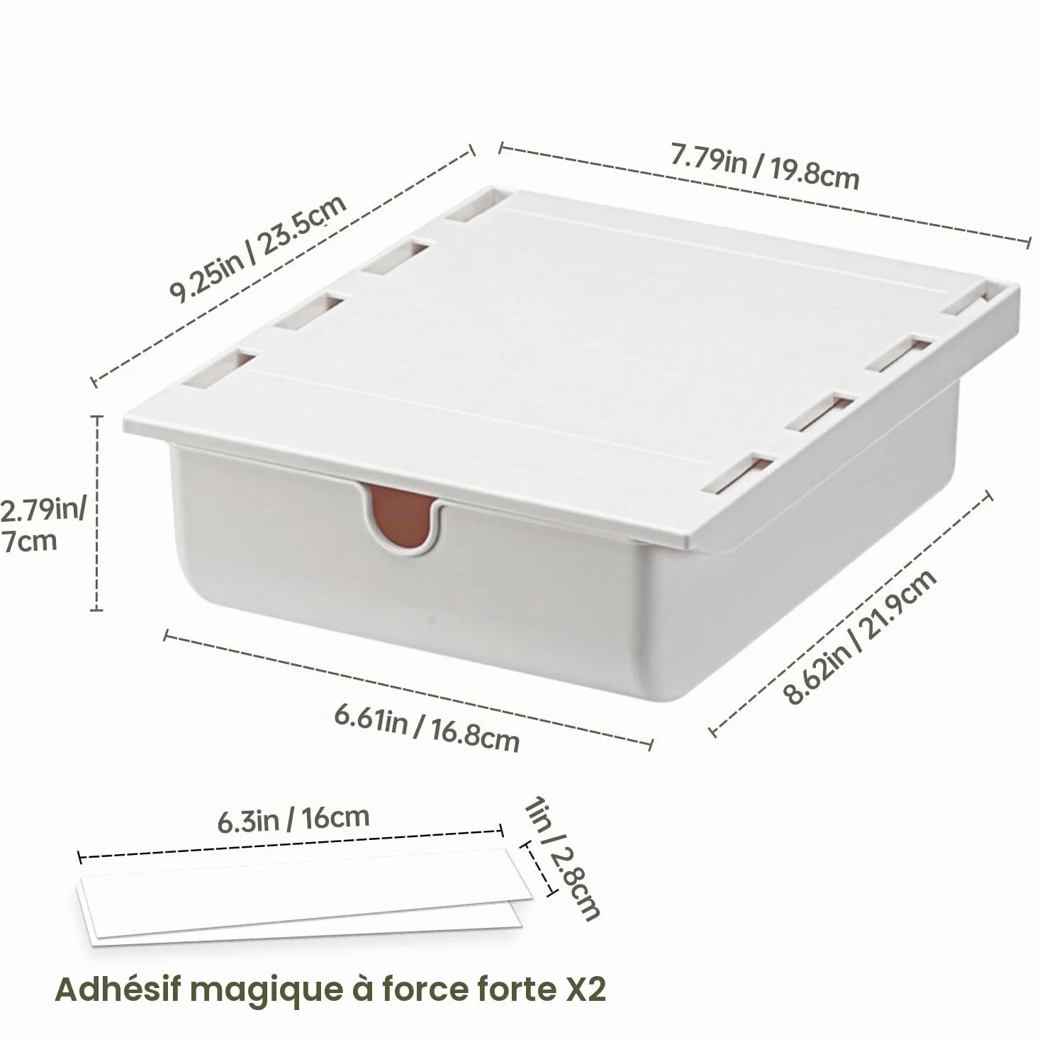 FRETONBA Mini boîte de rangement autocollante sous le bureau - Organiseur de tiroir caché Blanc