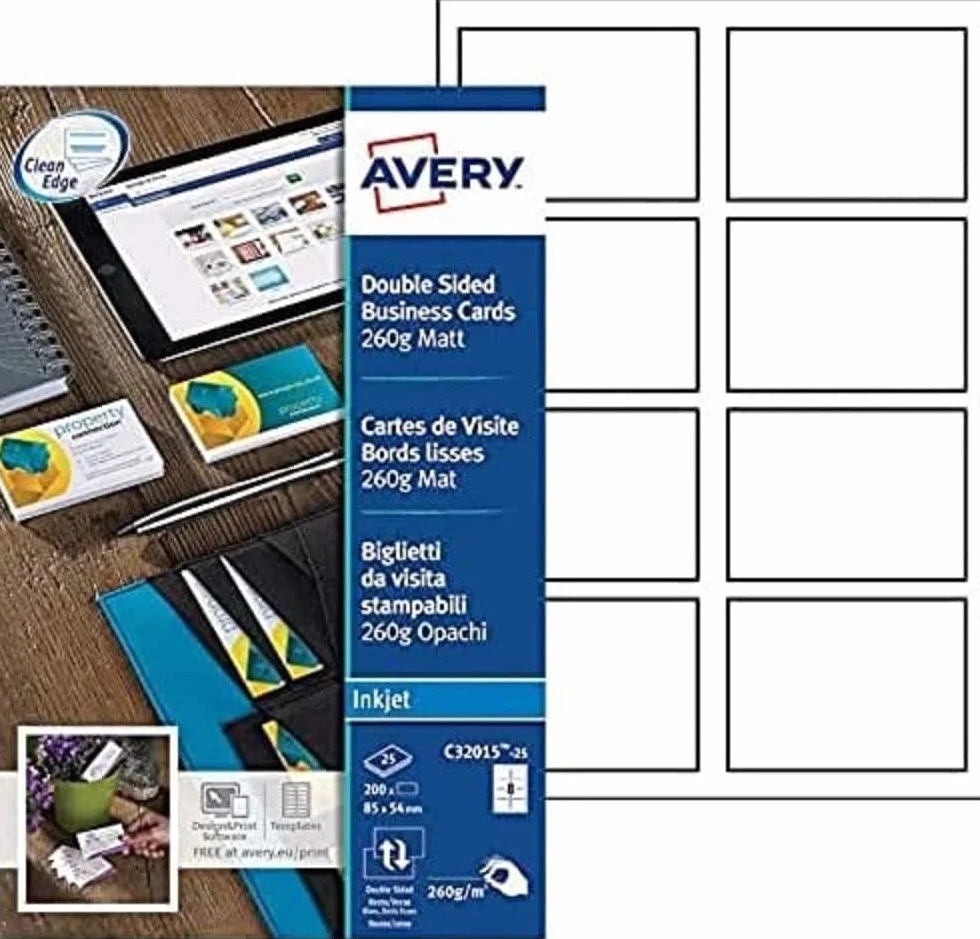 Avery Zweckform Premium C32015-25 200 cartes de visite 85 x 54 mm mat recto verso