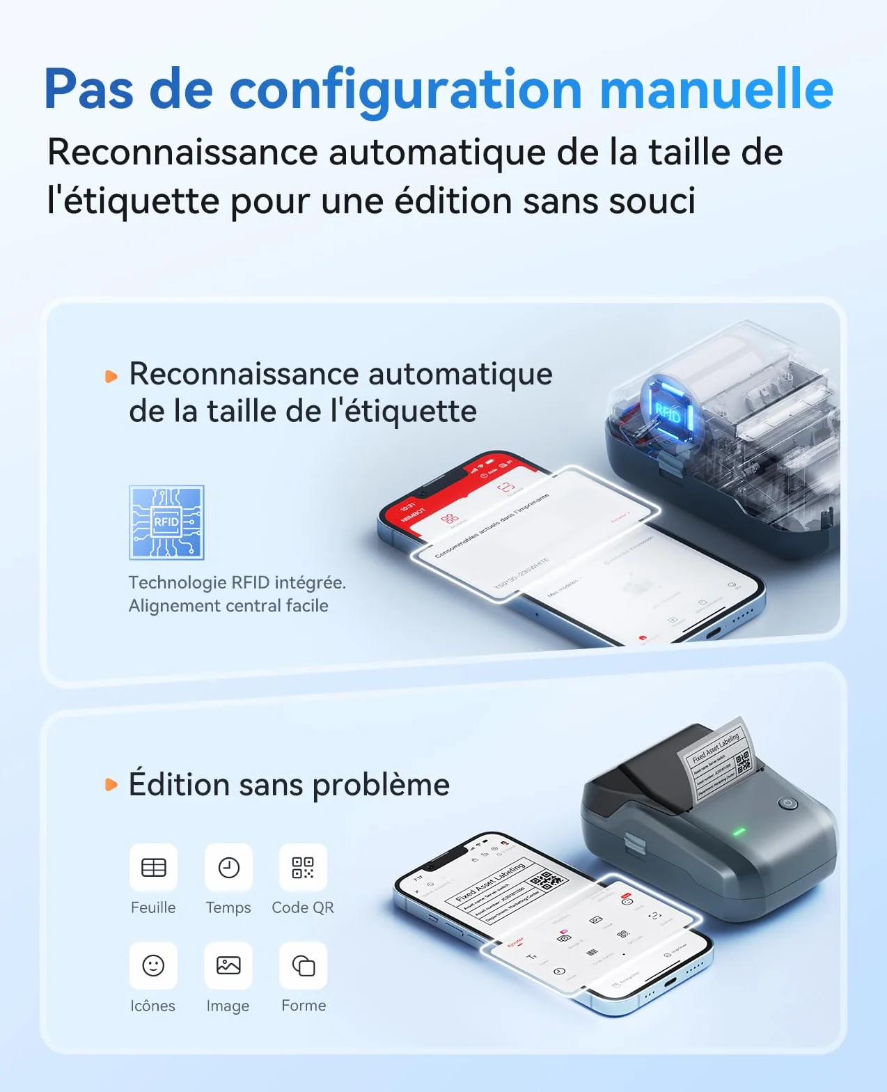 NIIMBOT B1 Étiqueteuse Portable Identification Automatique Grand Étiquettes Autocollantes 50x30mm