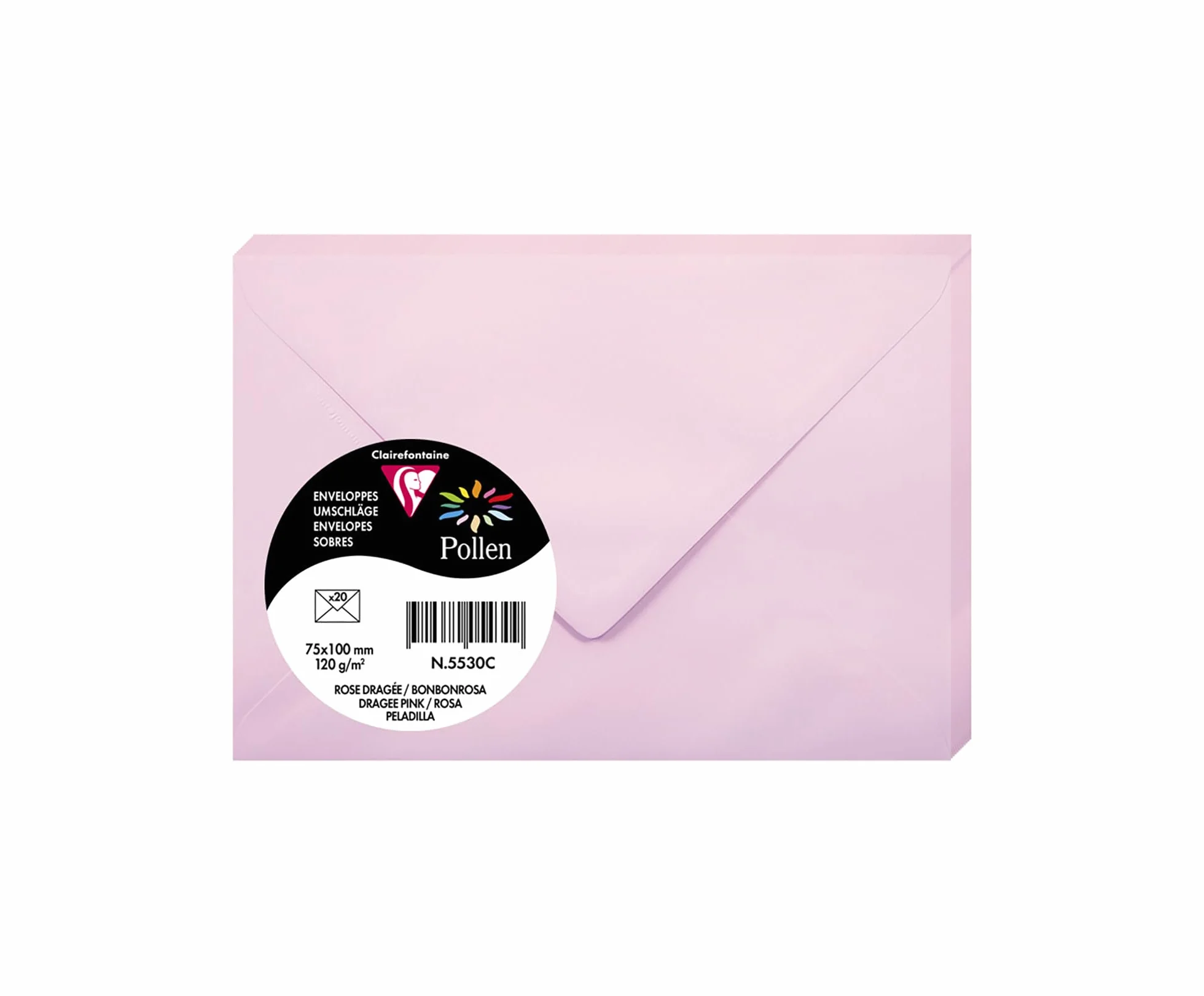Clairefontaine 5530C Enveloppes Mini Format 7,5x10cm Rose Dragée 120g/m² Fermeture gommée Papier Lisse