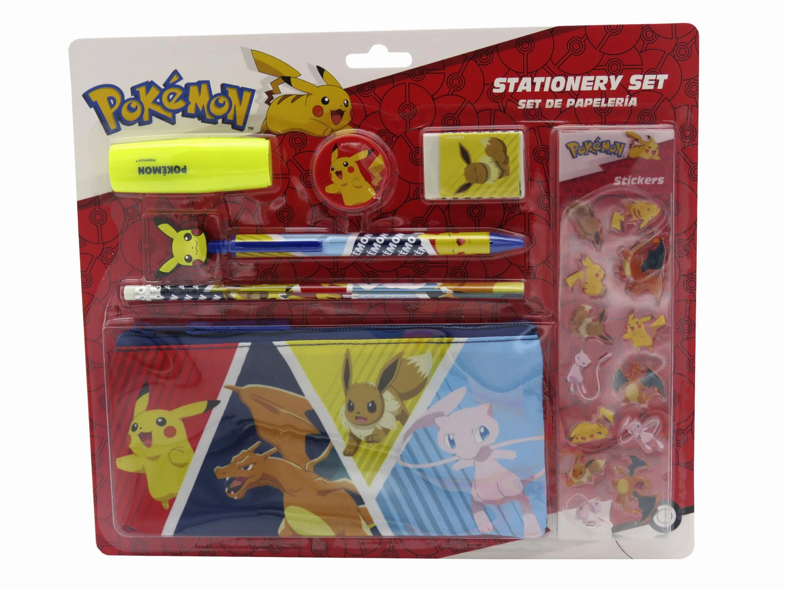 CYPBRANDS Pokémon set de papeterie trousse crayon stylo surligneur autocollants multicolore