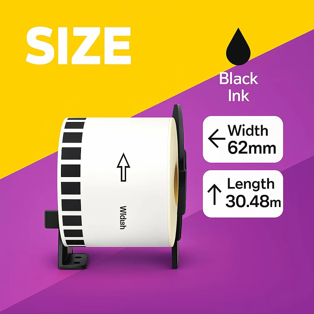 Étiquettes Brother DK 22205 Blanches Continues Compatibles QL-700 710W 500 550 62 mm x 30,48 m