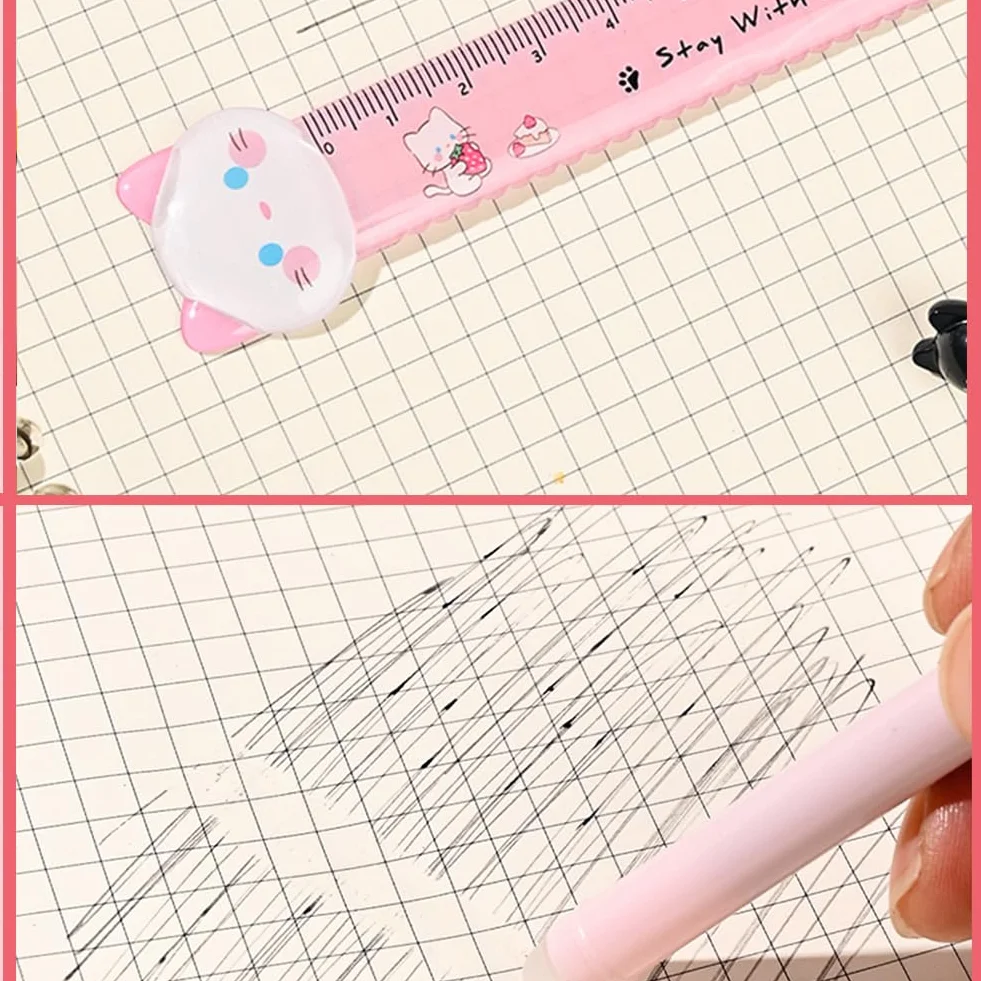 Ensemble de papeterie Chat fournitures scolaires Trousse règle ruban correcteur gomme stylos bureau Rose