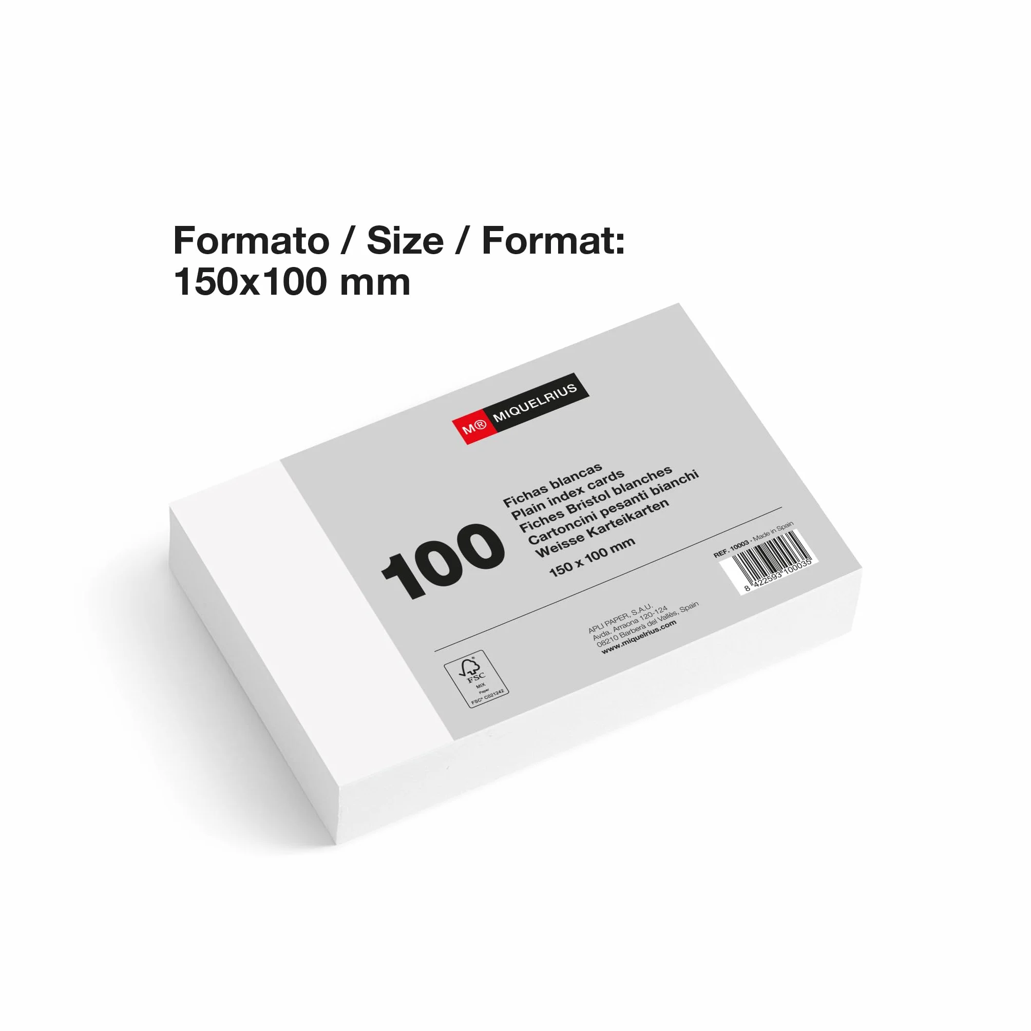 Miquelrius Flashcards Cartes d'étude 100 fiches Bristol 150 x 100 mm Papier carton offset 200 g/m²