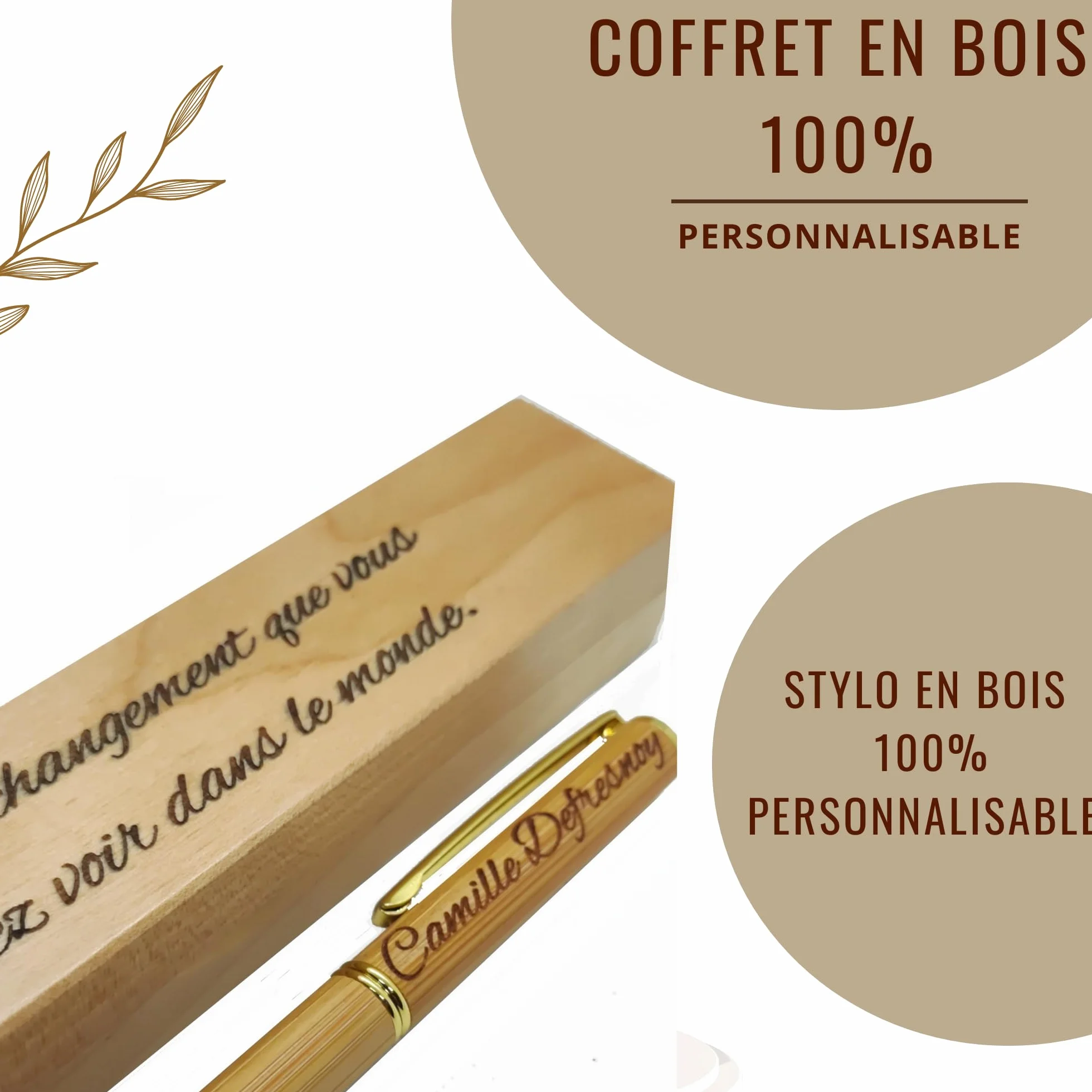 Stylo Personnalisé avec Gravure Prénom - Coffret Bois Gravé - Cadeau Professeur Retraite Homme Femme - Weastyle