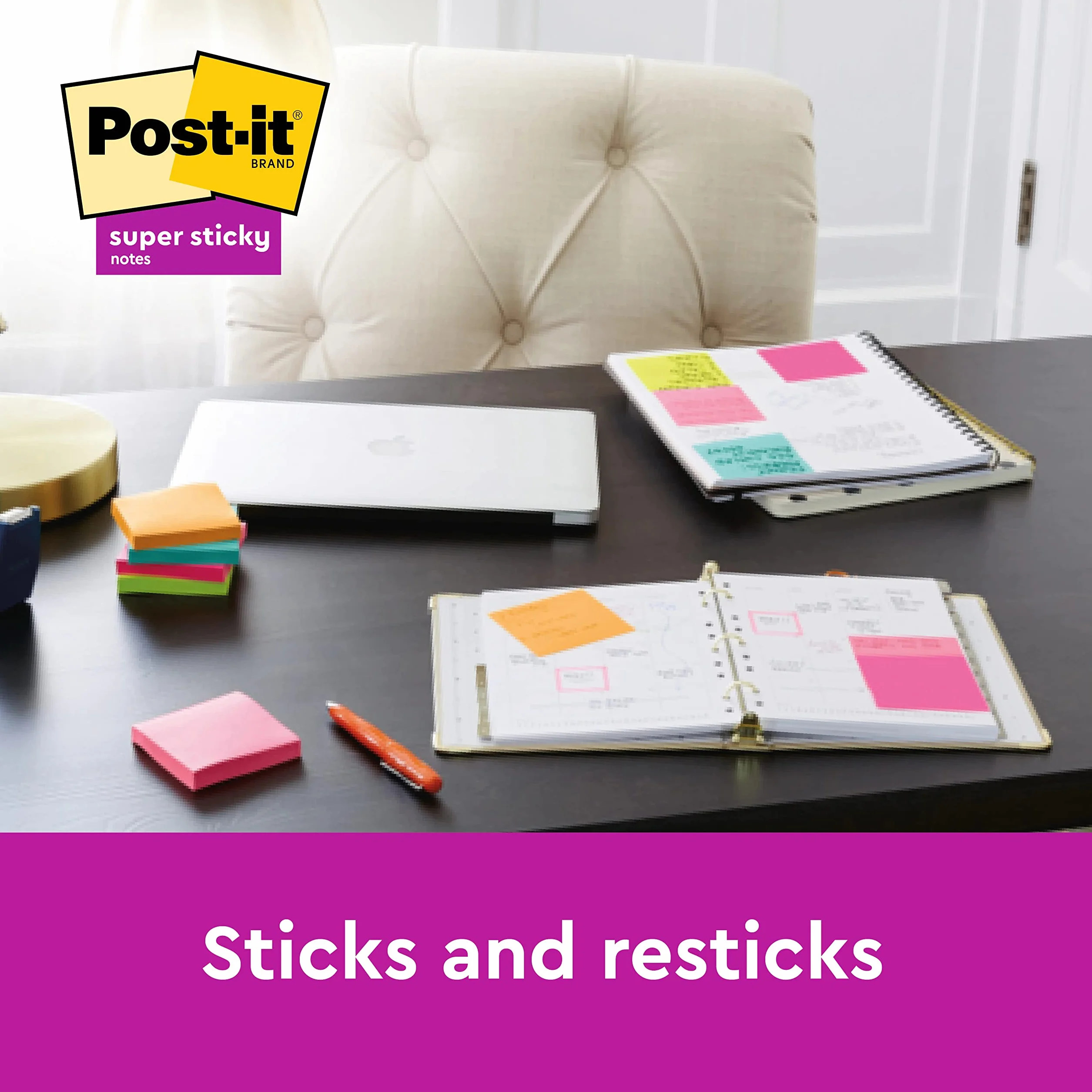 Post-it Z-Notes Autocollantes Super Sticky, 8 Blocs + 4 Gratuits, 90 Feuilles, 76 mm x 76 mm