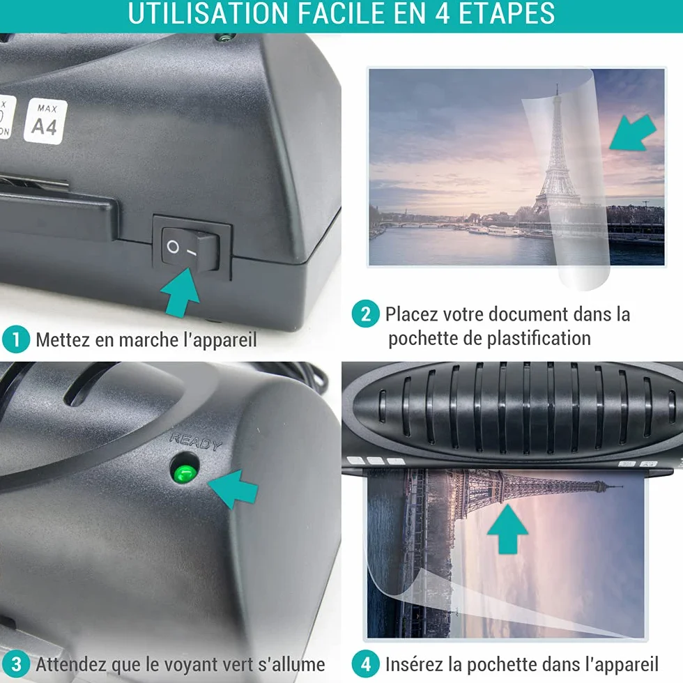 Plastifieuse A4 A5 A6 A7 Compacte Rapide 50 Pochettes