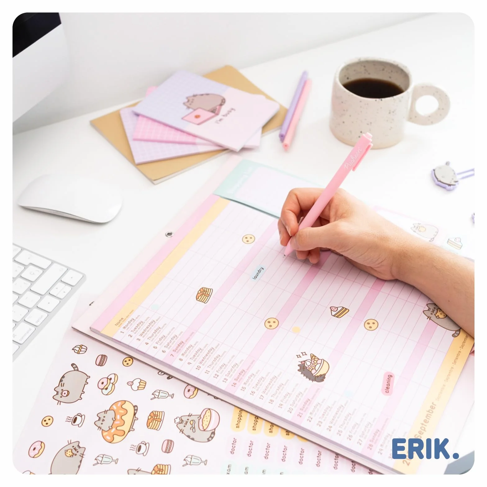 Grupo Erik Calendrier Magnétique Frigo Pusheen Septembre 2025 Décembre 2026 Planificateur Mensuel 16 mois Familial