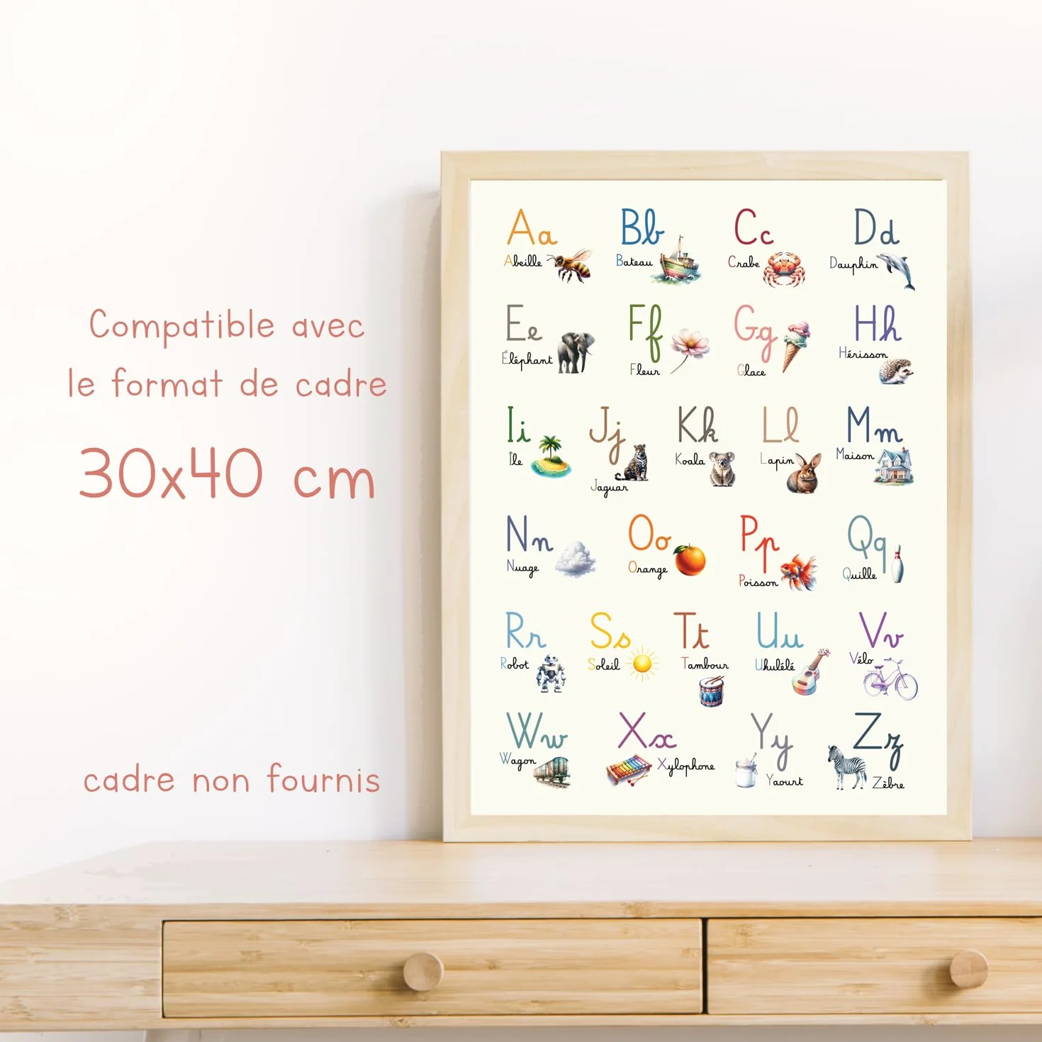 Affiches Éducatives Enfant 30x40 cm Alphabet Nombres Couleurs Formes Poster Abcdaire