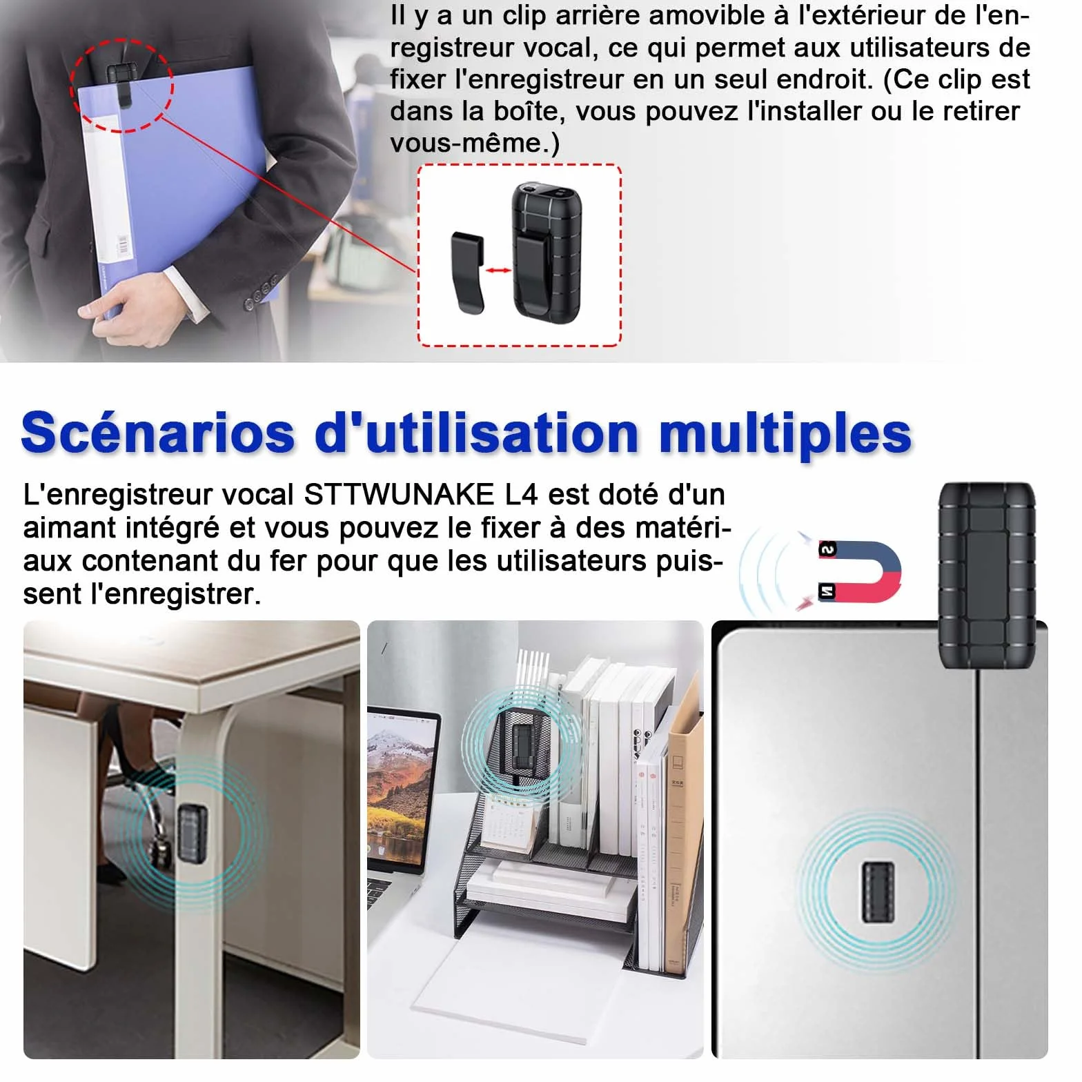 Enregistreur magnétique activé par la Voix 128G, Autonomie 12 Jours, 2000 Heures, Audio numérique