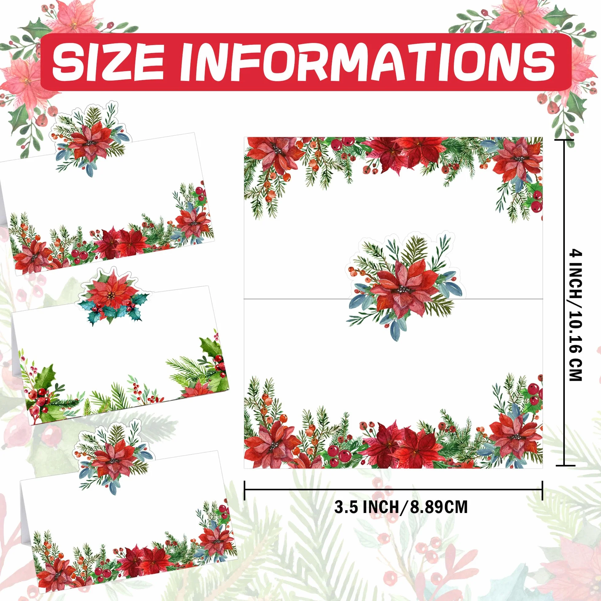 Marque-places de Noël vierges en poinsetta Lot 100 pour décoration de table