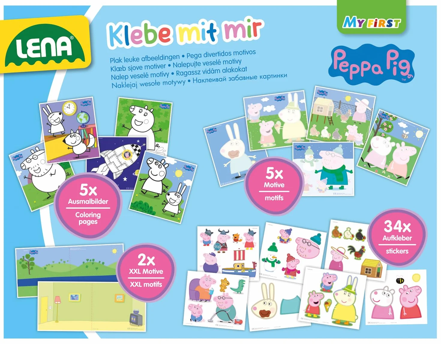 LENA Colle avec Moi Peppa Pig Kit Complet Autocollants 2 Grands Motifs dès 3 Ans