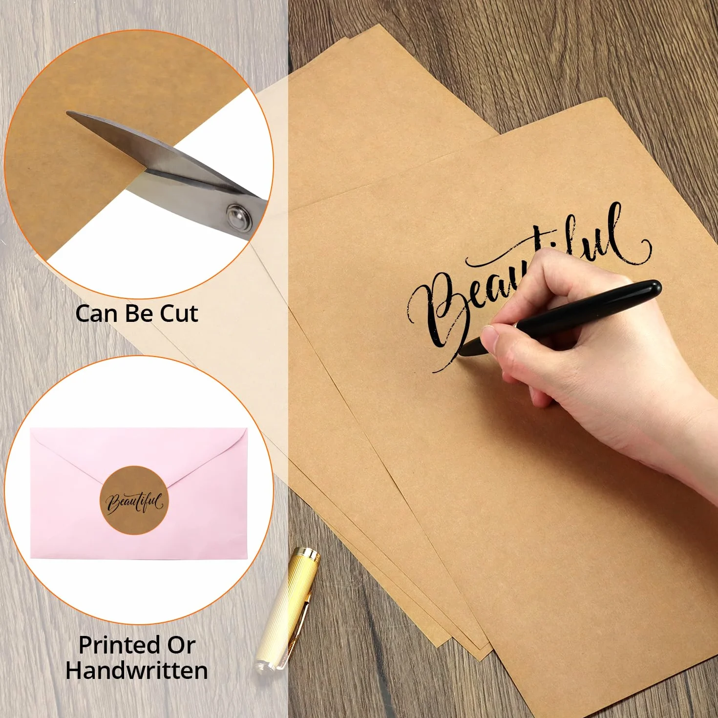 QWORK A4 Étiquettes autocollantes Kraft brun 50 feuilles 210 x 297 mm pour impression laser jet d'encre