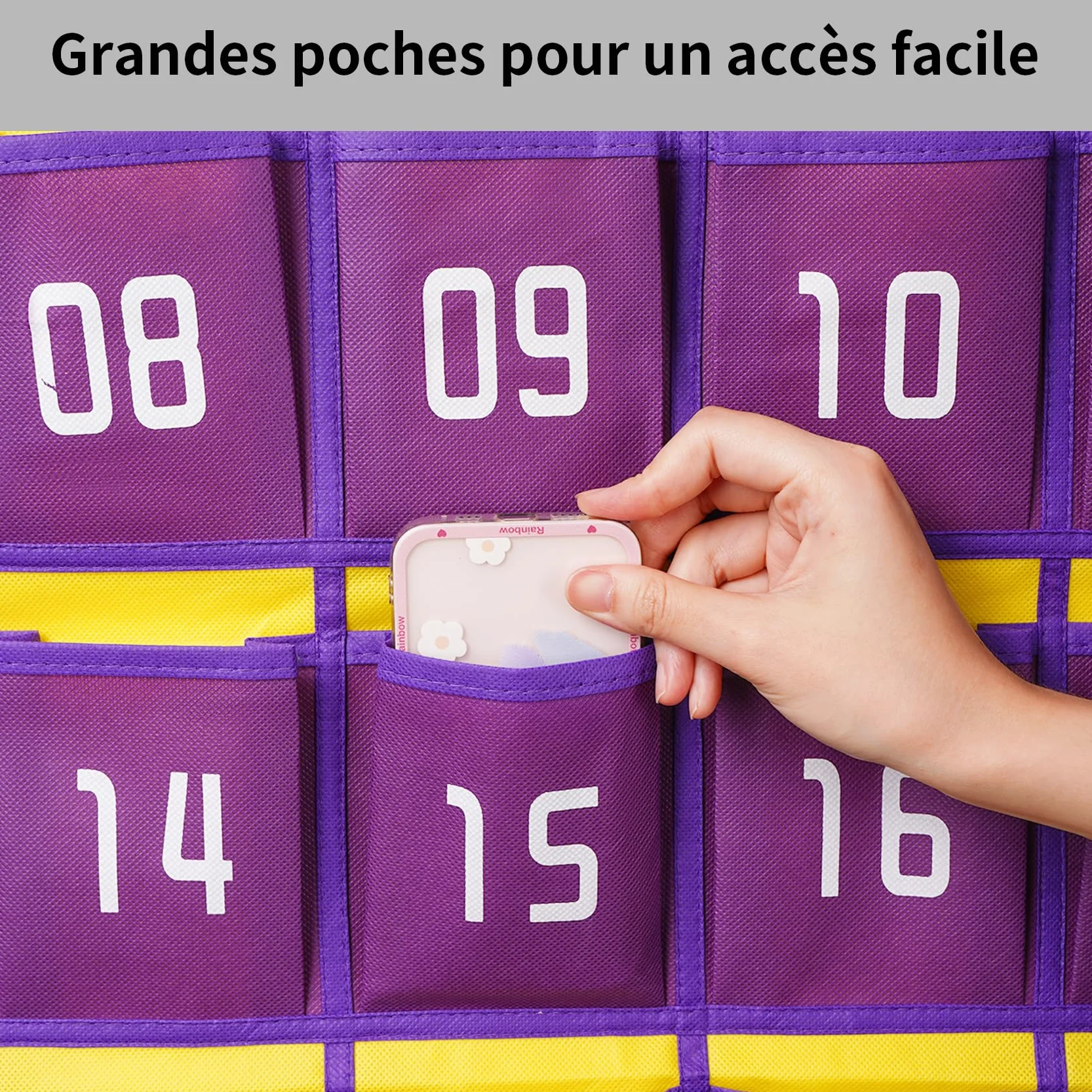 Tableau de classe numéroté 36 poches organiseur mural avec crochets pour téléphone et calculatrice Noir
