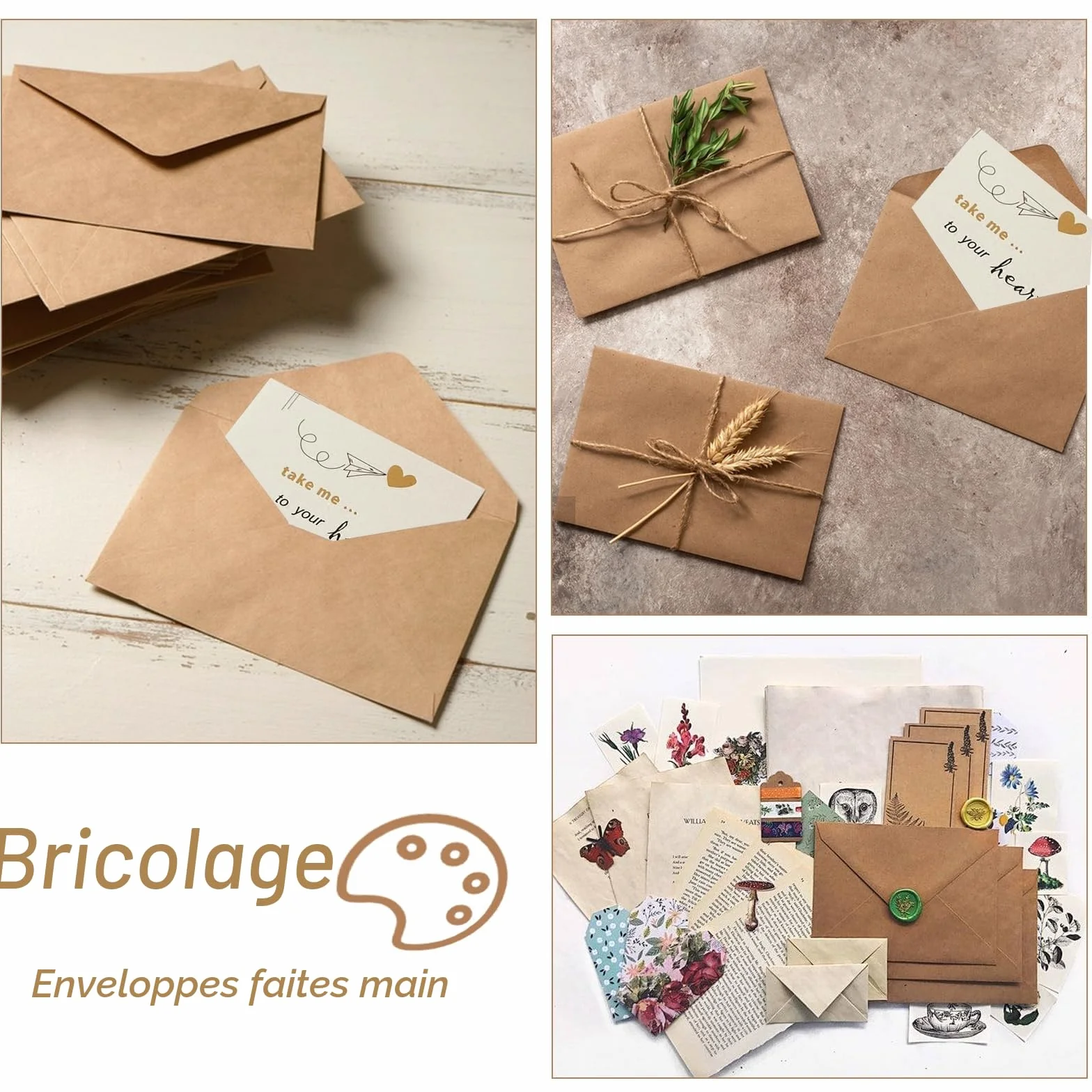 Enveloppes en Papier Kraft B6 13x18 120 g/m² Mariage Faire Part Lettres Cartes Invitations