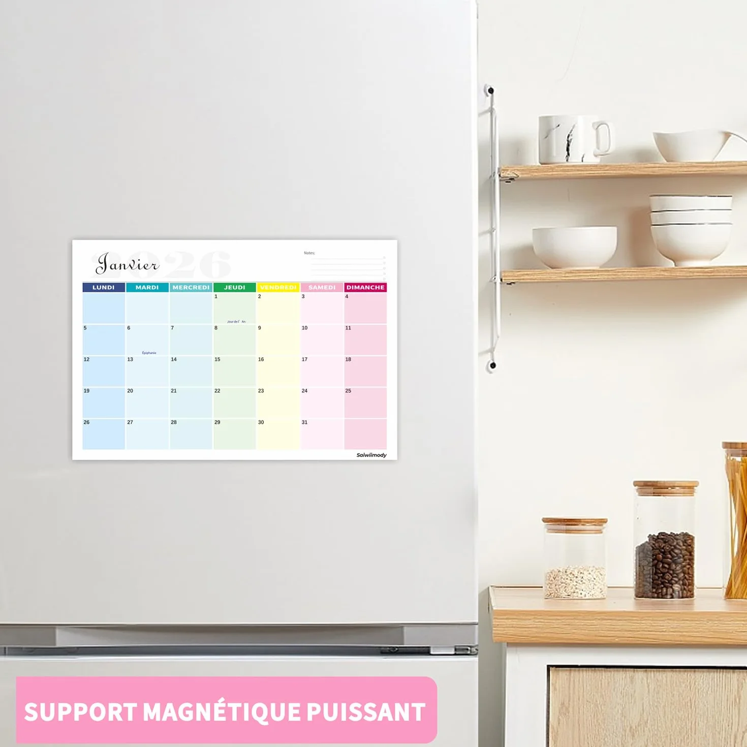 Calendrier Mural 2026 18 Mois Magnétique Frigo 31x21cm Planificateur Mensuel avec Jours Fériés