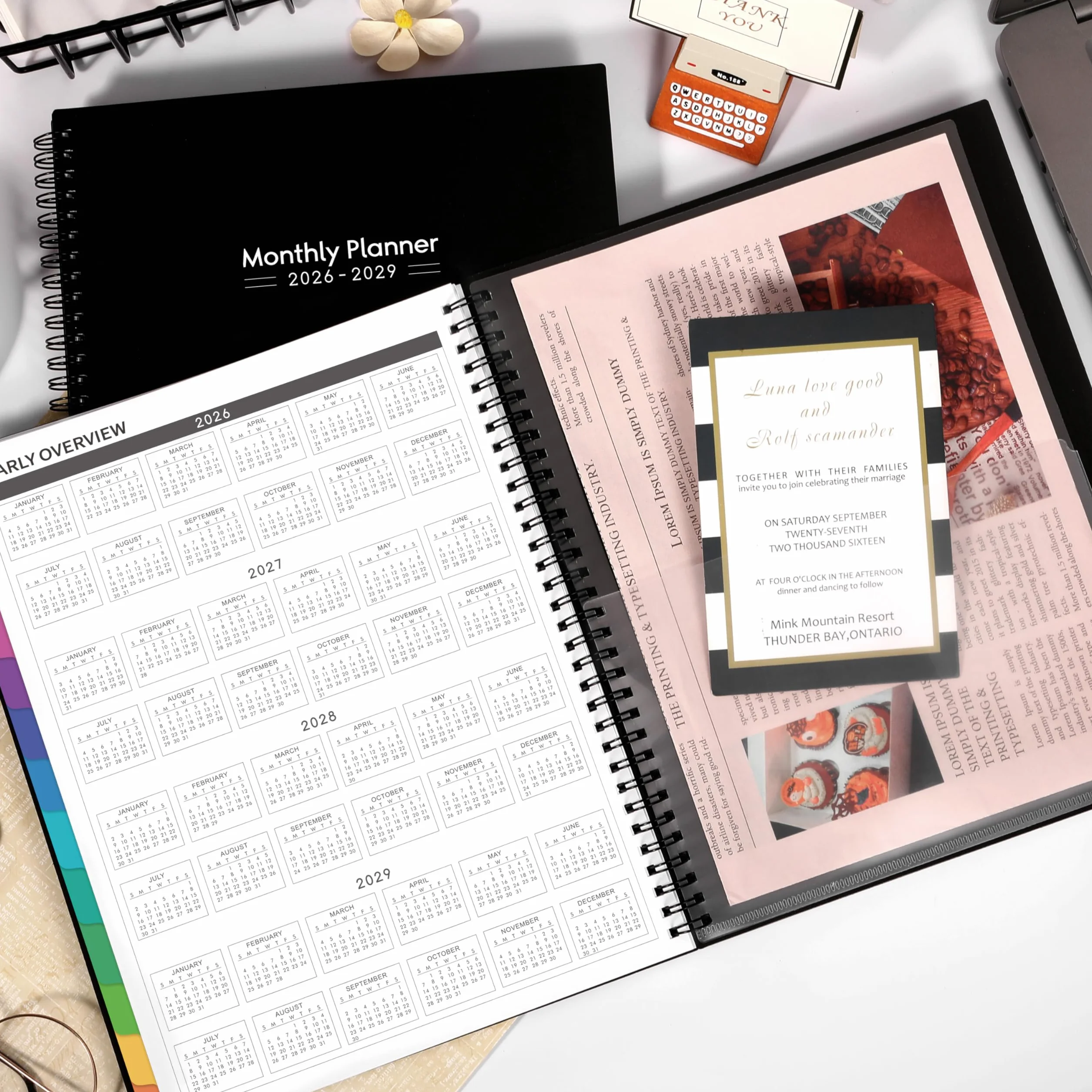 Planning mensuel 2026-2029 – Planificateur mensuel 3 ans 22,9 x 27,9 cm avec onglets colorés