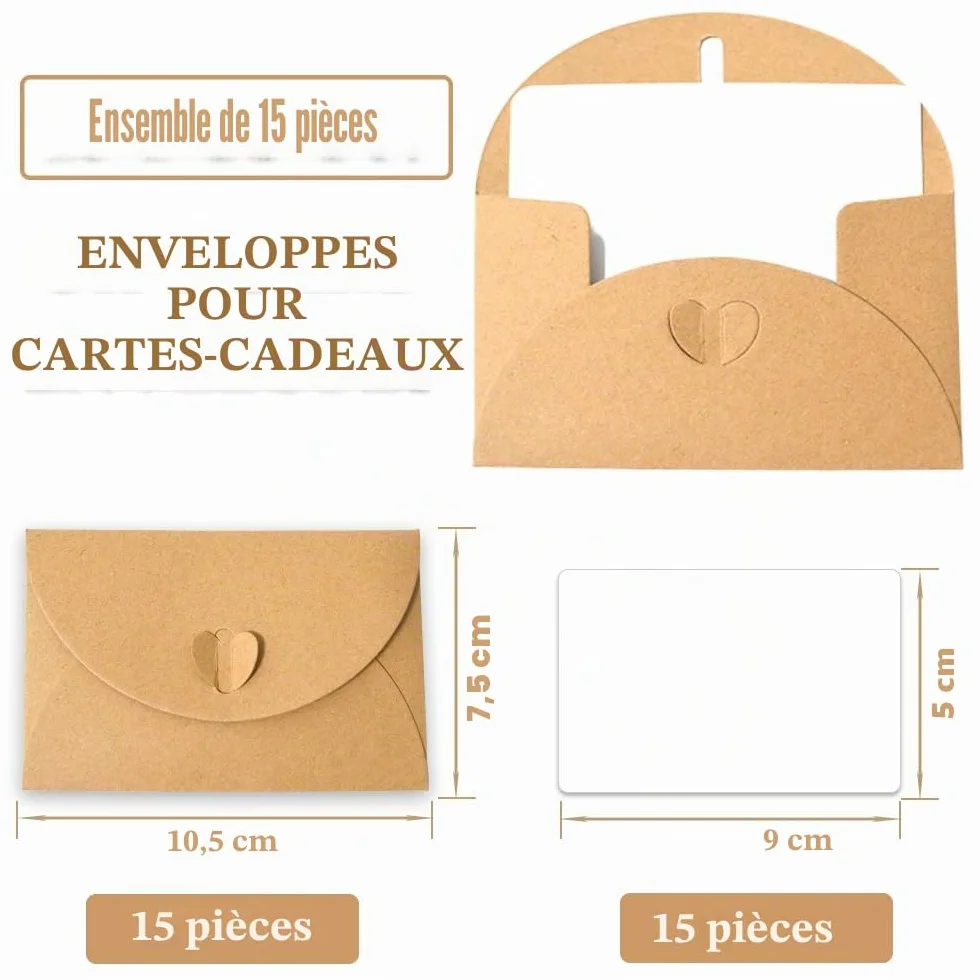 Enveloppes en Papier Kraft avec Cartes Vierges - Mini Enveloppes Coeur pour Cartes Cadeaux DIY Graffiti