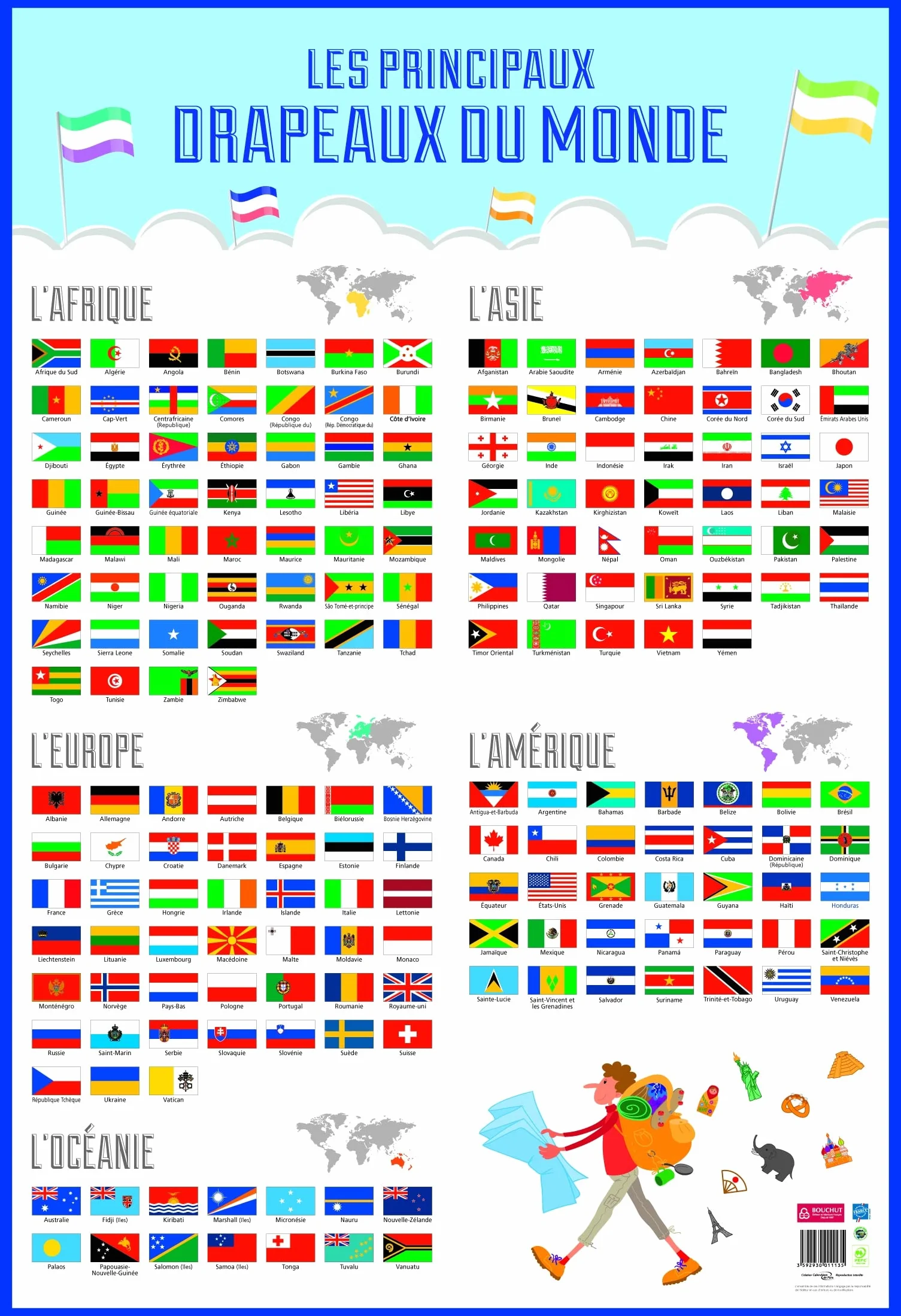 BOUCHUT Poster pédagogique Drapeaux du Monde 52 x 76 cm