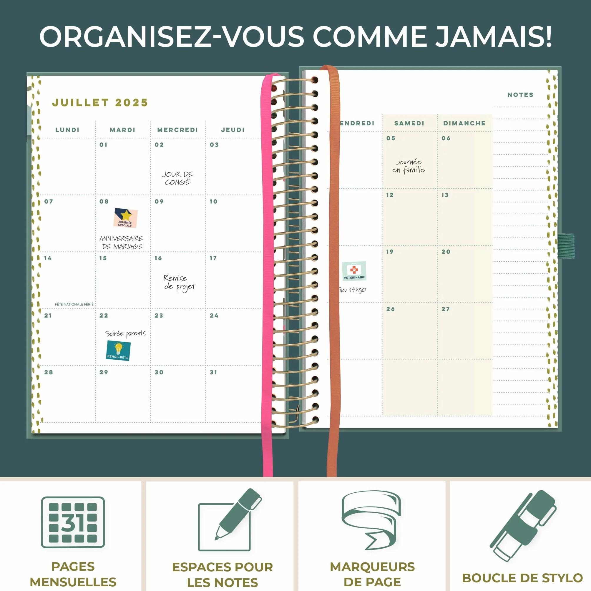 Boxclever Press Mon Agenda au Quotidien 2025 Semainier Weekly Planner Spirale
