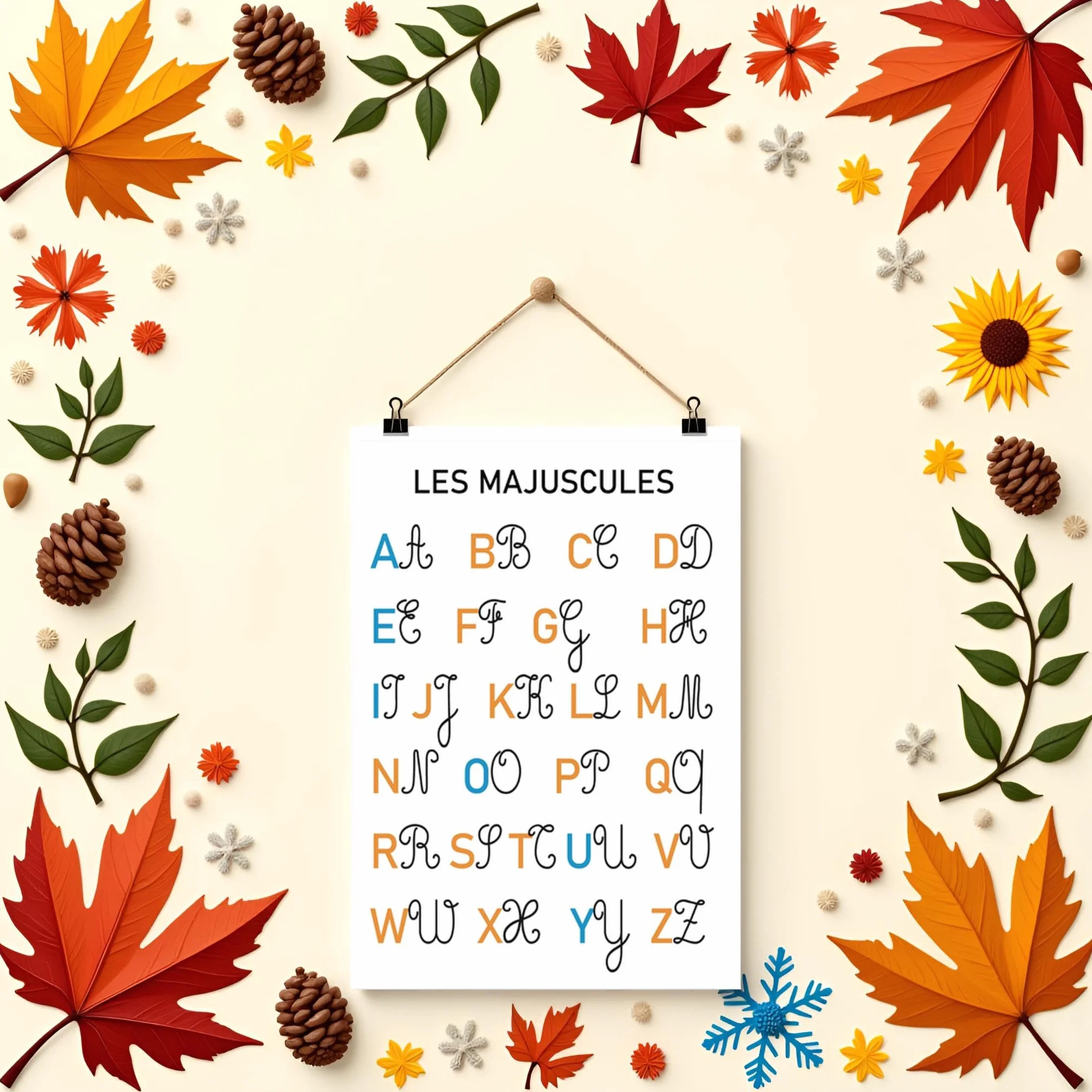 Affiches Pédagogiques A3 Alphabet Cursive Majuscules Minuscules Voyelles Consonnes Mois Saisons Posters Éducatifs Maternelle CP CE1