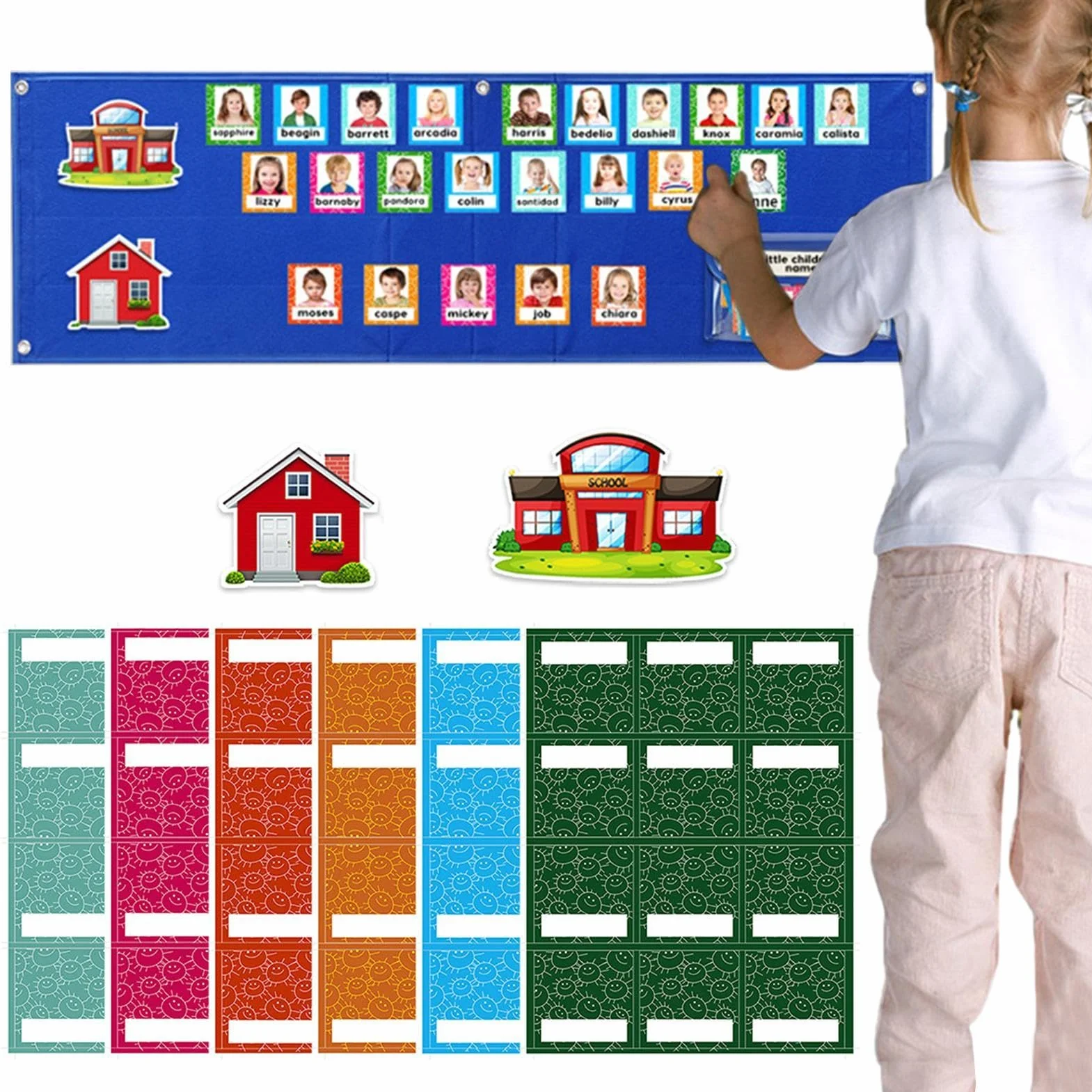 Tableau de Présence 74 Cartes Photos Enfichables Salle de Classe Accessoires