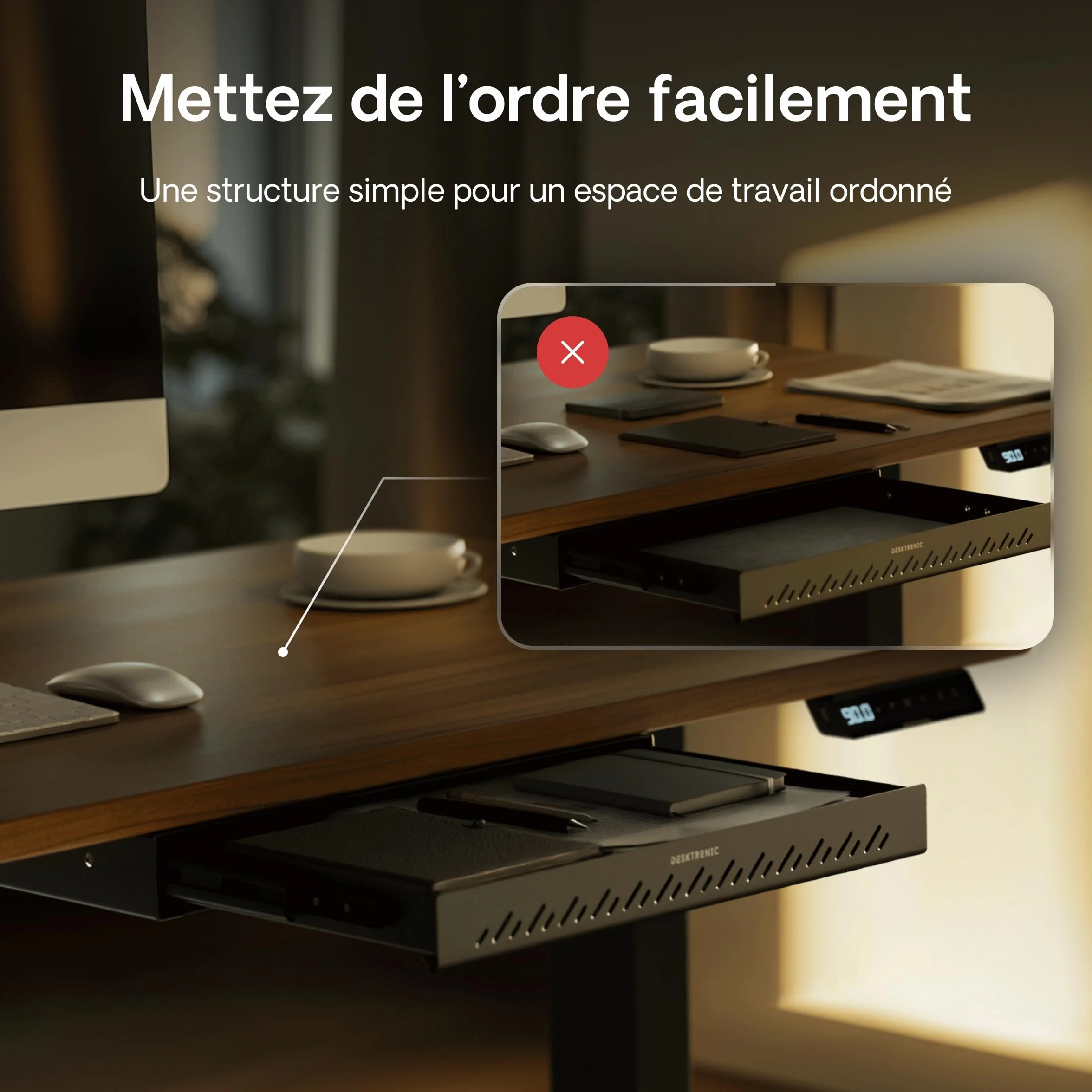 Desktronic Caisson de rangement sous bureau Tiroir en métal Noir