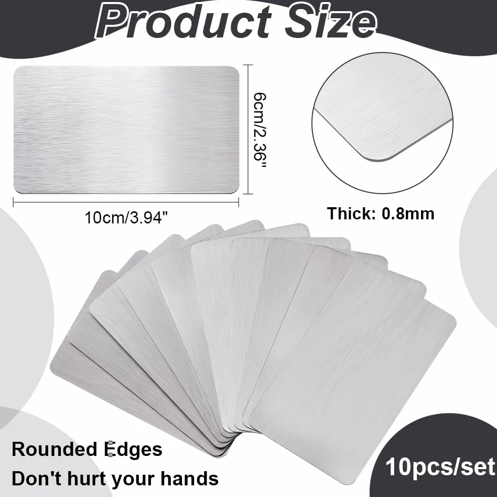 Cartes de Visite en Métal Acier Inoxydable 1mm 10x6cm NBEADS 10 Pièces