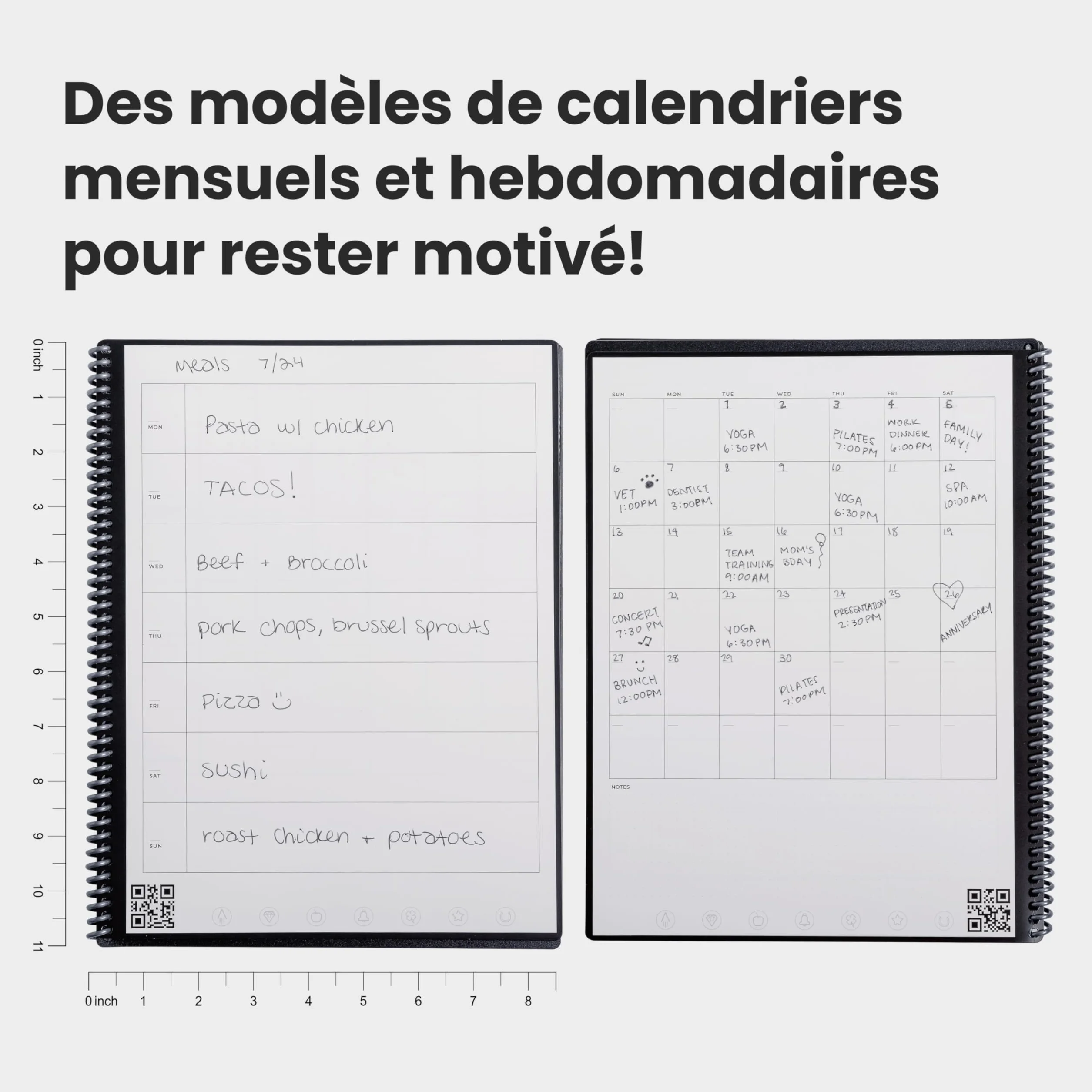 Rocketbook Fusion Agenda Non Daté Réutilisable Taille Letter 21 x 29,7 cm Noir Objectifs Calendrier Mensuel Hebdomadaire To-Do Lists Quotidiennes Pages Lignées Pointillées