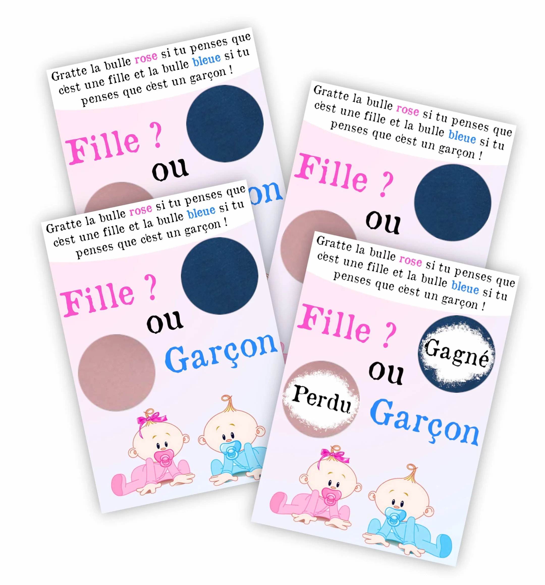 Lot de 4 cartes à gratter Annonce sexe bébé Fille ou Garçon