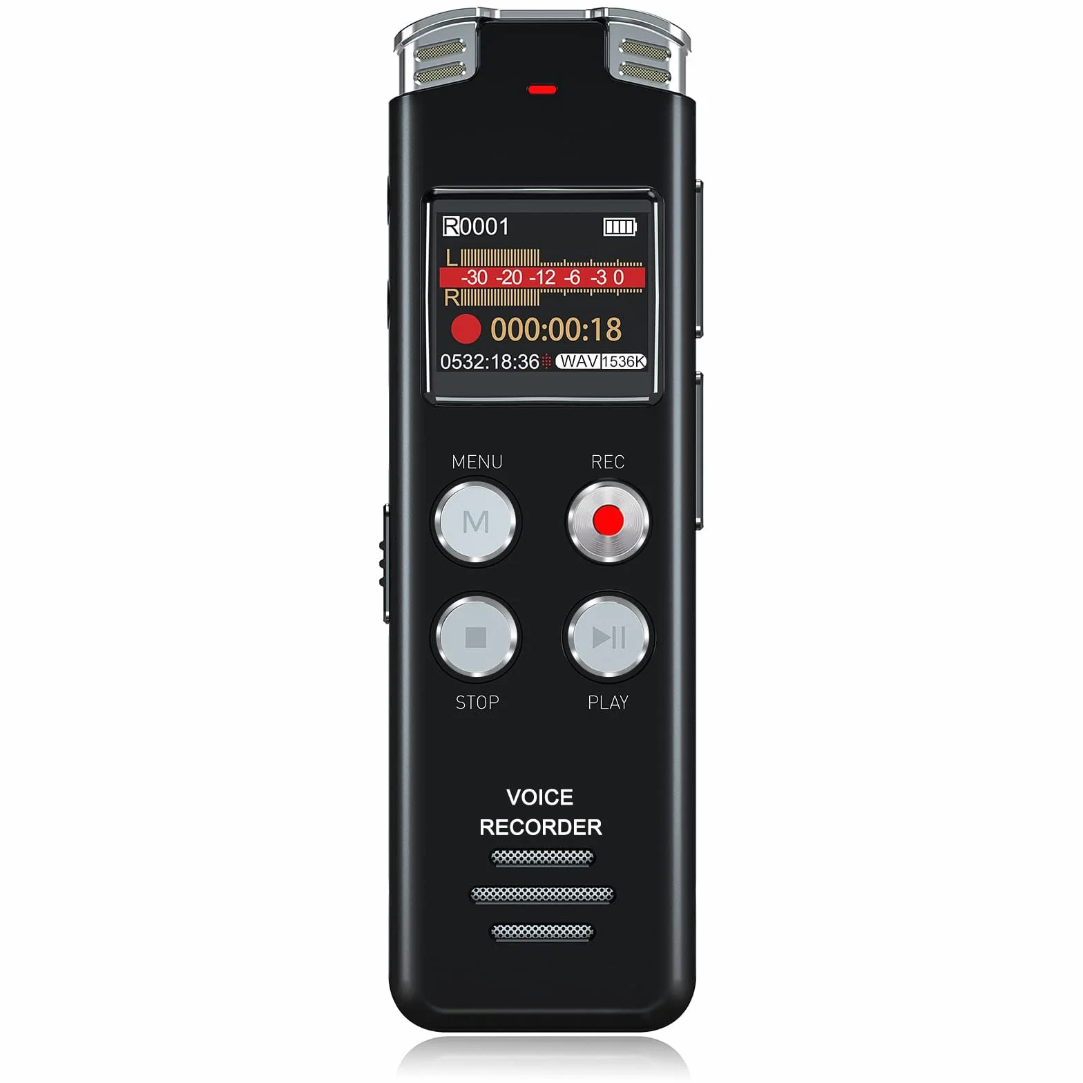EVISTR Enregistreur numérique de Voix 128GB - Enregistreur Audio à Commande vocale avec réduction du Bruit - Dictaphone Dual MIC Rechargeable