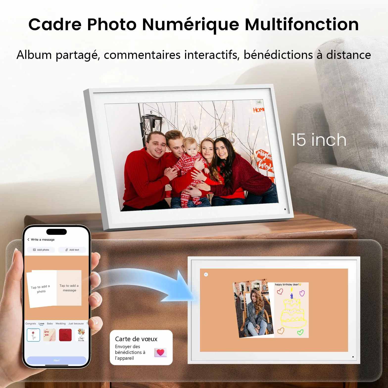 NEWYES Calendrier Numérique Mural 15 Pouces 2026 Semainier Sync Wi-Fi Tableau Récompense Enfant Cadre Photo Numérique Écran Tactile Intelligent