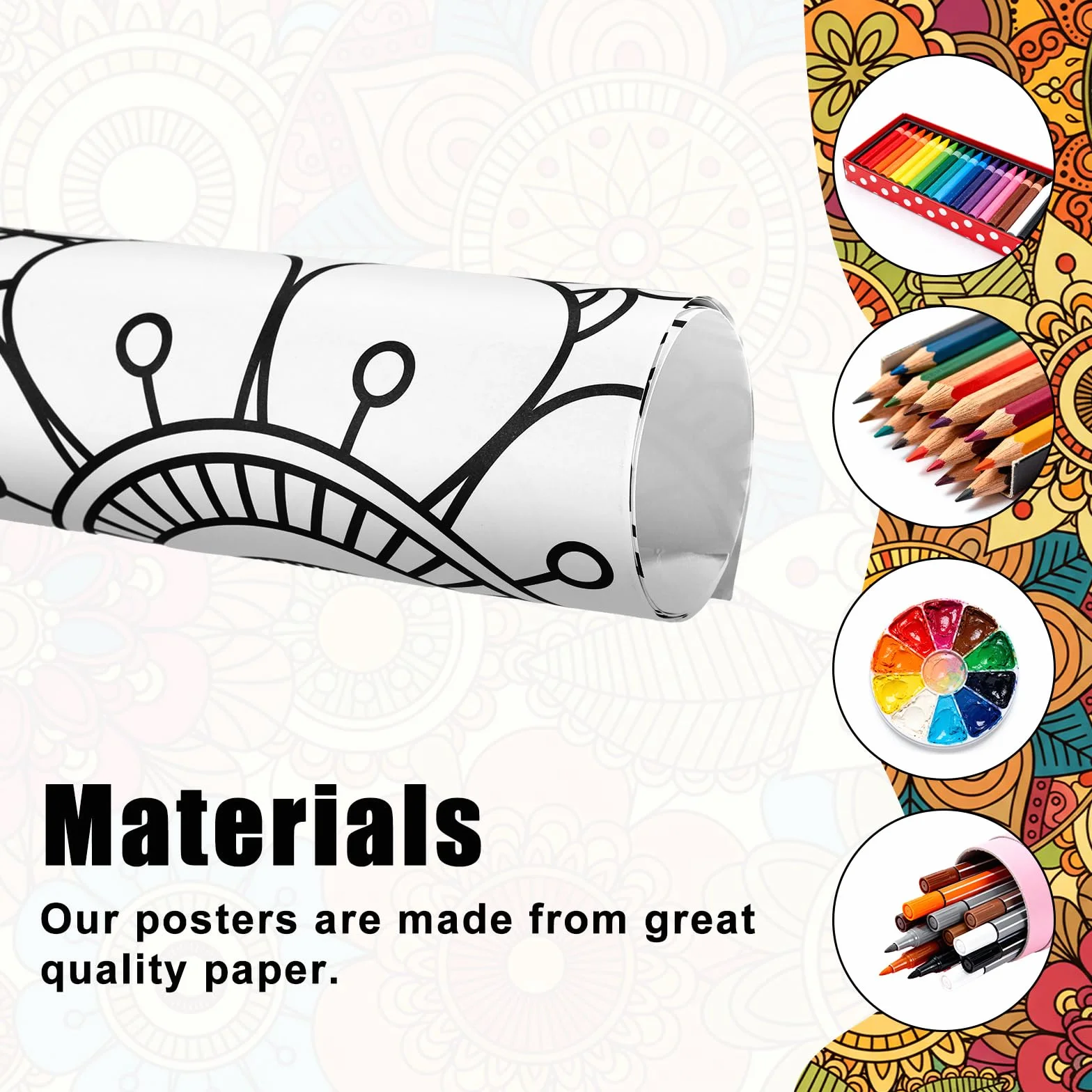 Affiches de Coloriage Géantes Mandala 100x60cm pour Enfants Adultes Adolescents