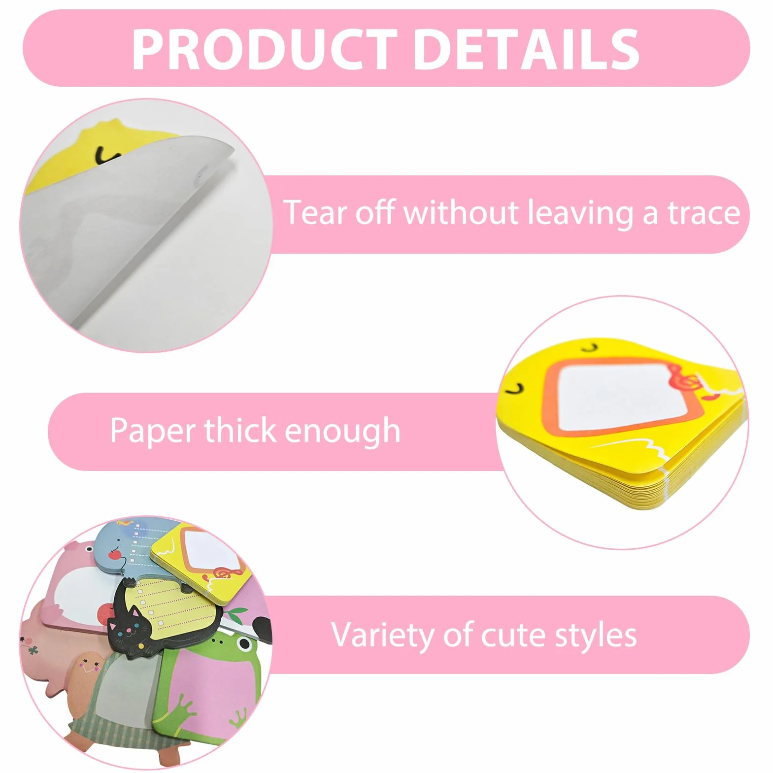Lot de 20 Petits Blocs Notes Autocollantes Animaux Mignons, Post It Rigolo en Forme d’Animal, Papeterie Kawaii Sticky Notes