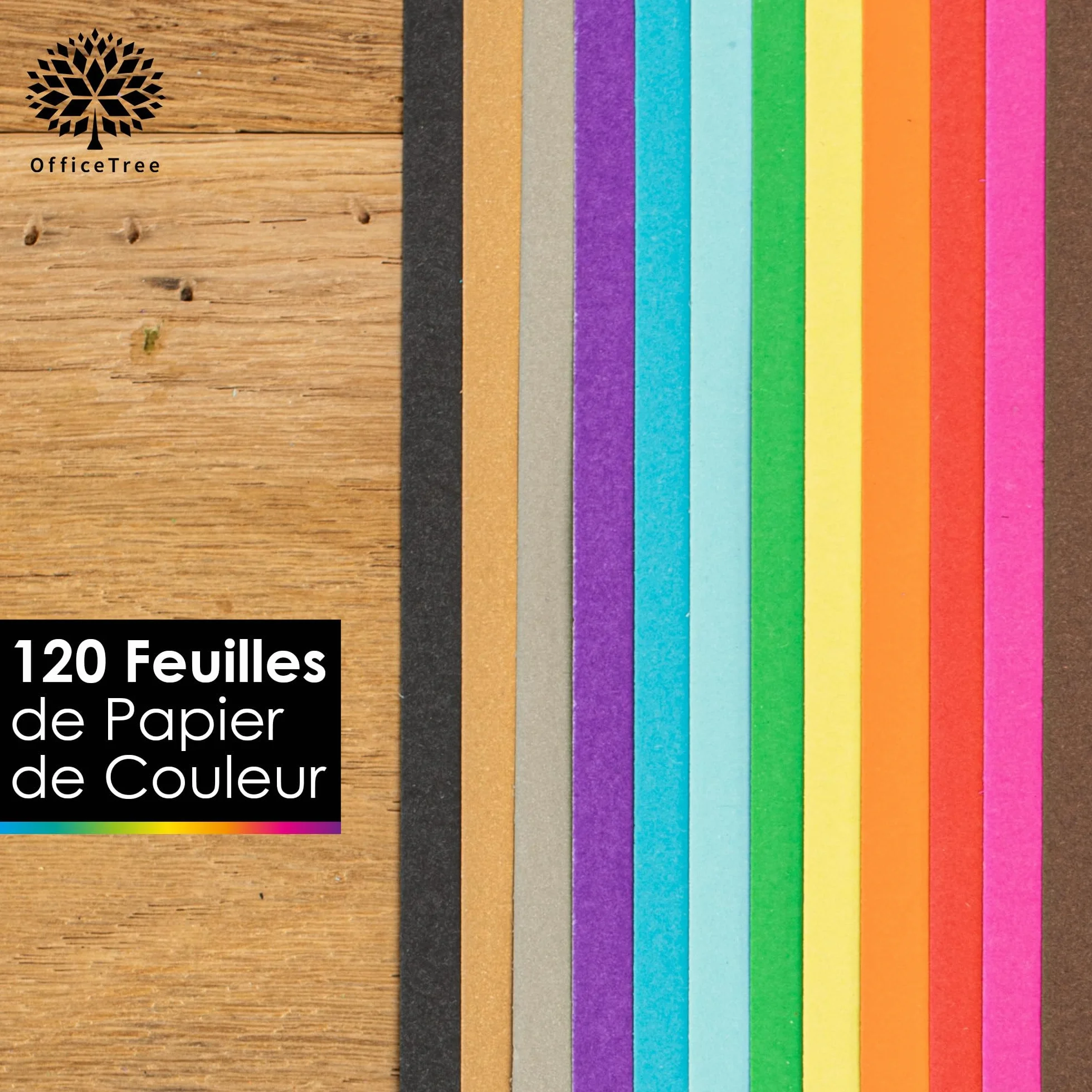 OfficeTree Papier Couleur A4 130g 12 Couleurs Feuille Cartonné