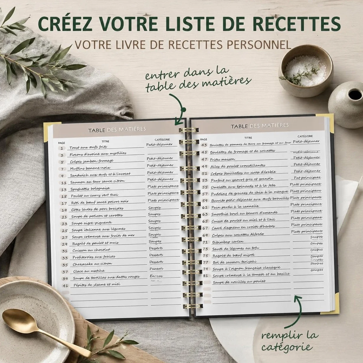 Carnet de recette à remplir A5, cahier de recettes vierge pour 100 recettes, livre de cuisine