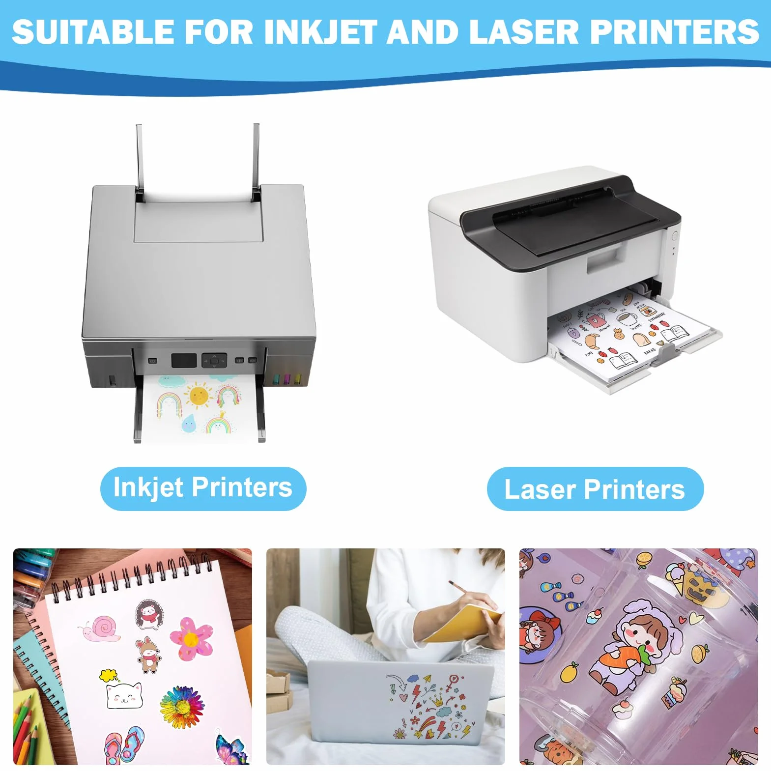 Papier Autocollant Transparent Imprimable A4 Vinyle 30 Feuilles 297x210 mm pour Imprimante Laser et Jet d'Encre
