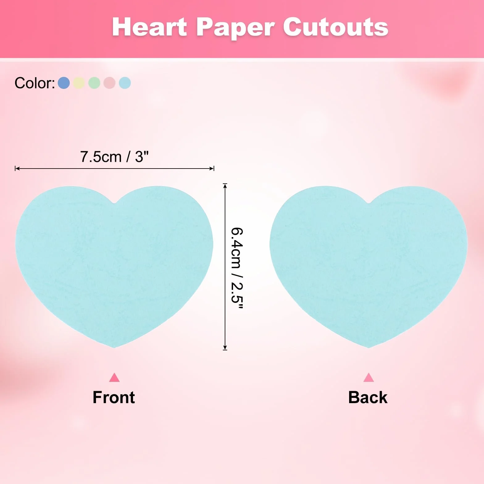 Cœurs en Papier Découpés 2,5 Pouces Assortiment Saint-Valentin Bleu Vert Rose 100Pcs