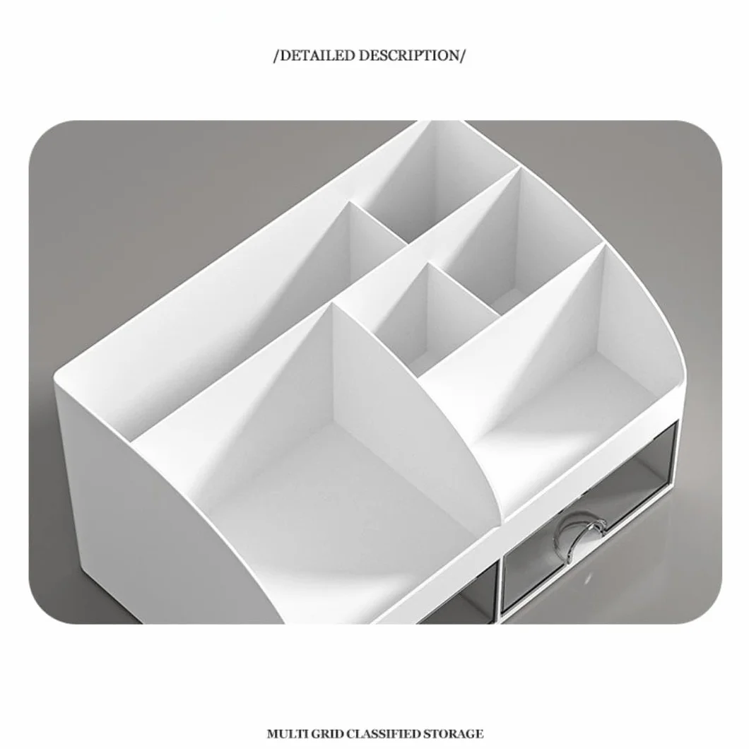 Rhys Organisateur de Bureau Multifonction en Plastique Transparent avec Tiroirs Blanc